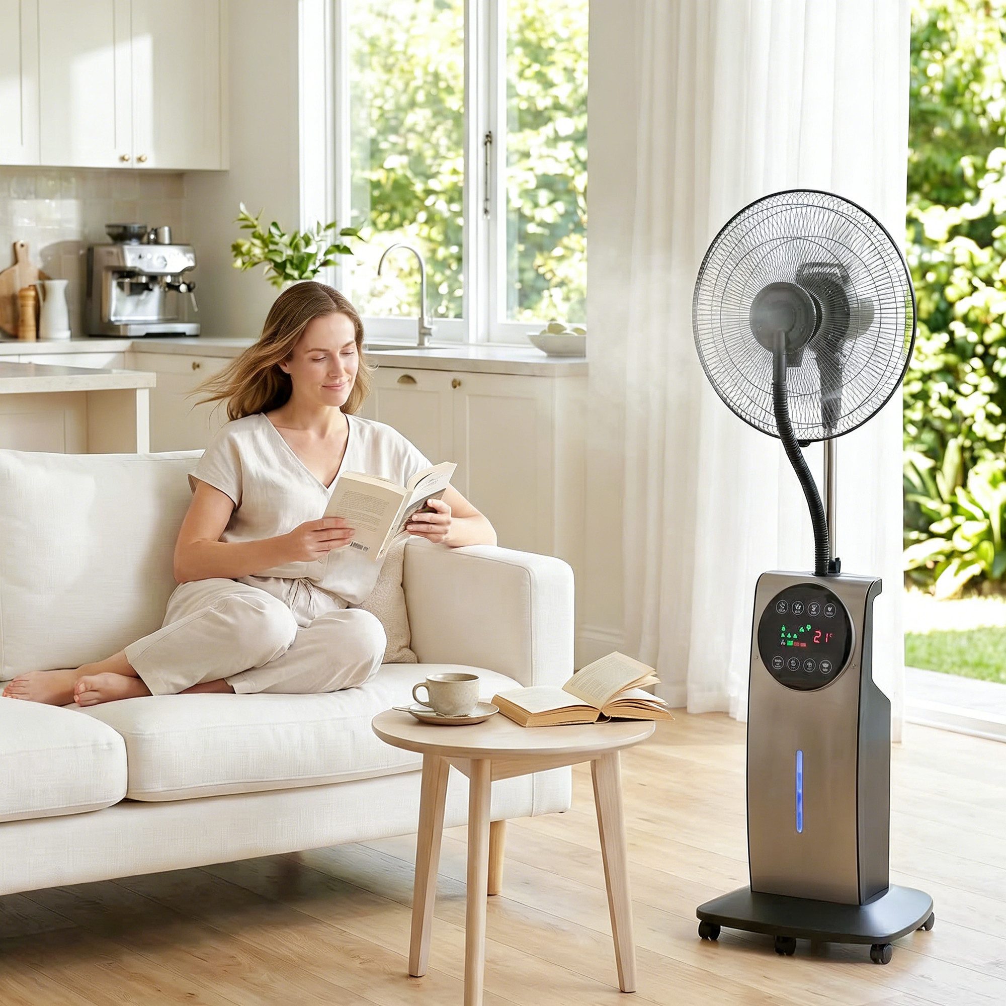 HOMCOM Standventilator Ventilator mit Wasserkühlung, 70° Oszillierend, 90W, Braun
