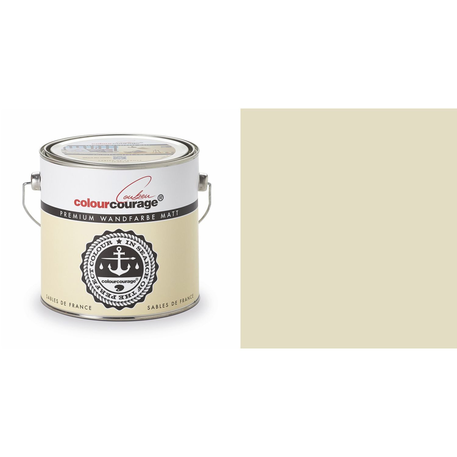 colourcourage Vollton- und Abtönfarbe Colourcourage Wandfarbe 2,5L Sand Sables de France Innen Decken