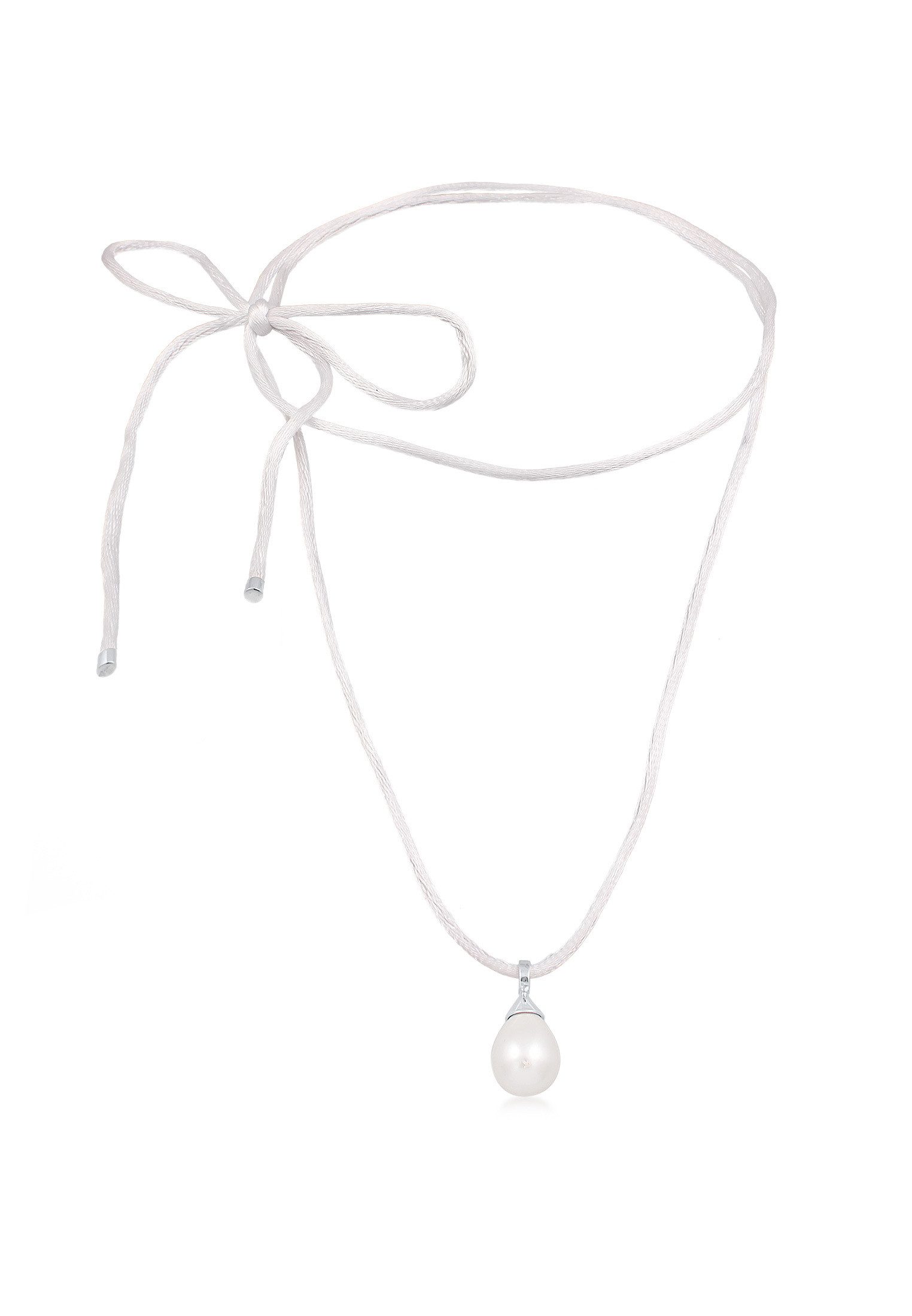 Elli Perlenkette Muschelkernperle Tropfen Satinband 925 Silber