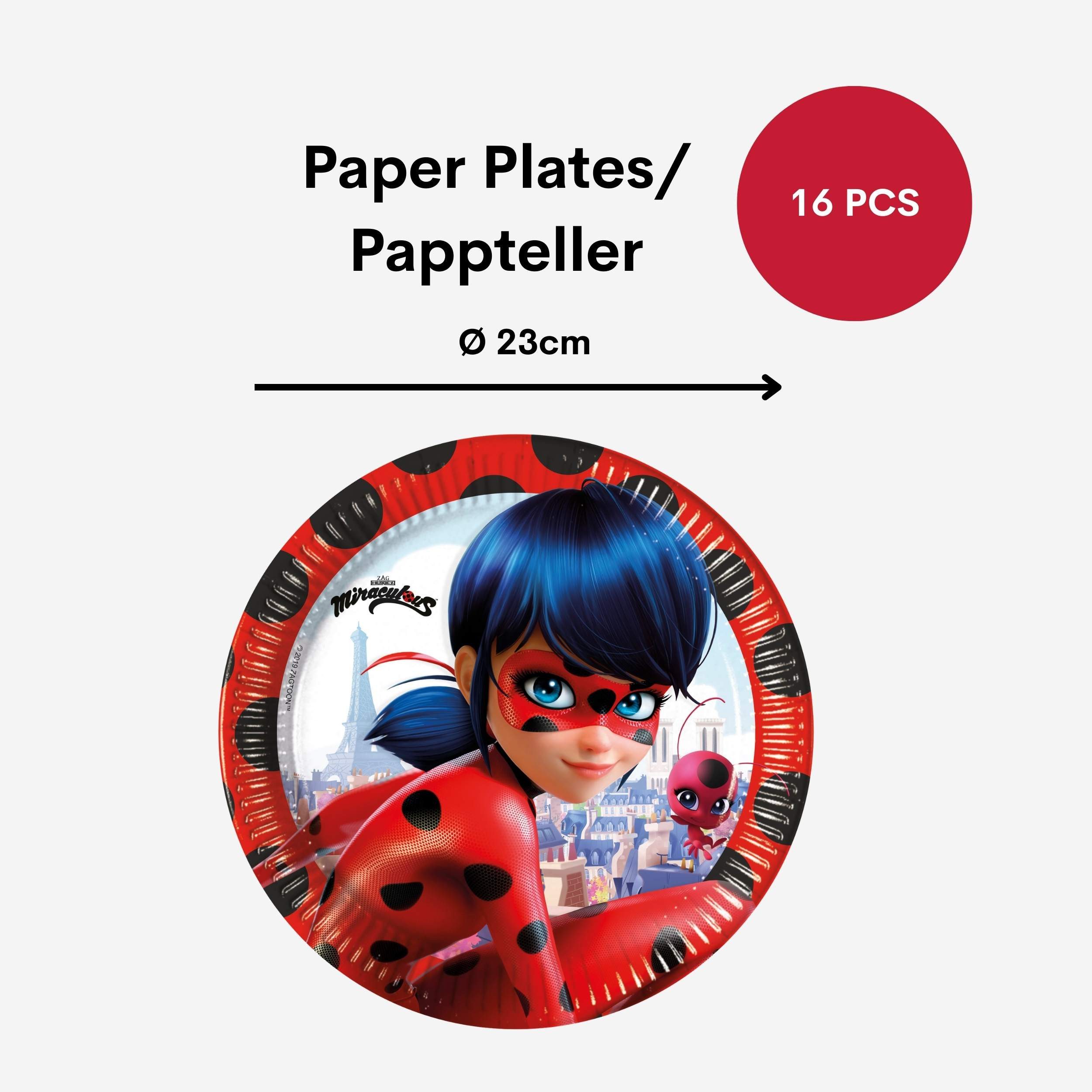 Procos Einweggeschirr-Set 60-tlg. Miraculous Ladybug Party Set für Kindergeburtstag, 16 Personen