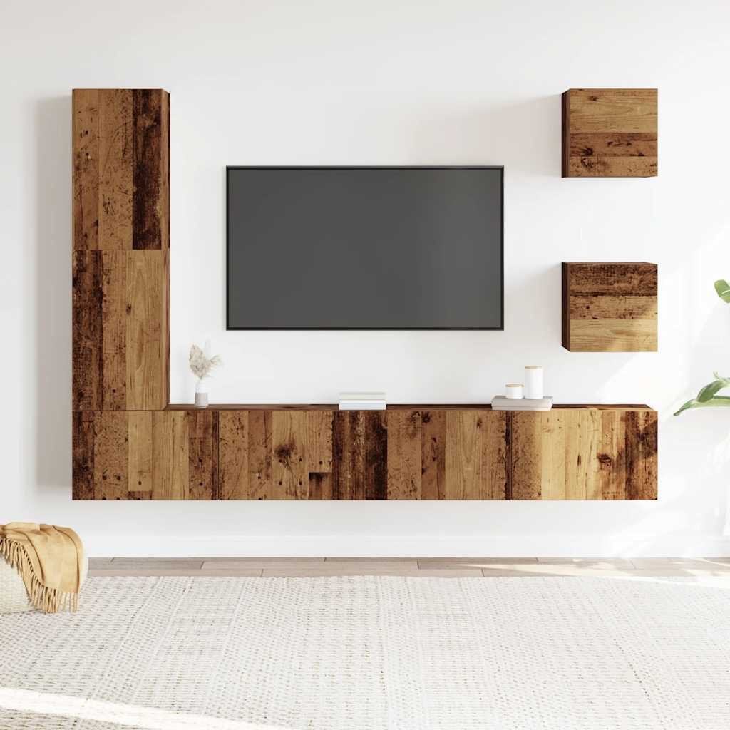 vidaXL TV-Schrank 5-tlg. TV-Schrank-Set Wandmontage Altholz-Optik Holzwerkstoff (1-St)