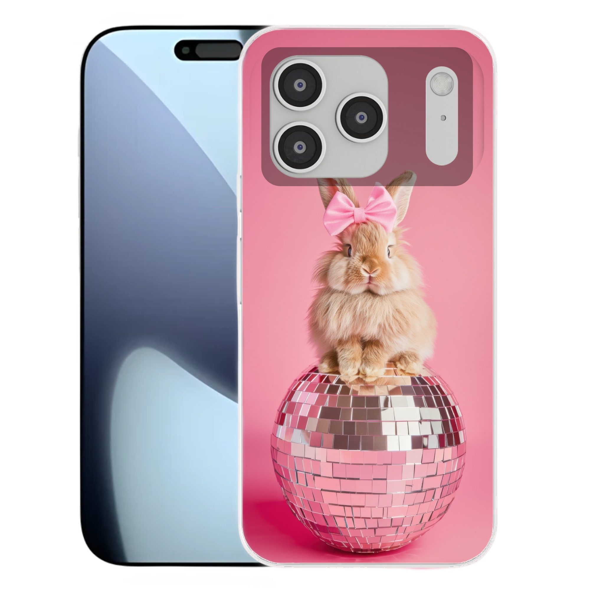 MuchoWow Handyhülle für Apple iPhone 17 Pro Schleife - Discoball - Kaninchen, Smartphone-Bumper, Print, Handy Schutzhülle Dünn