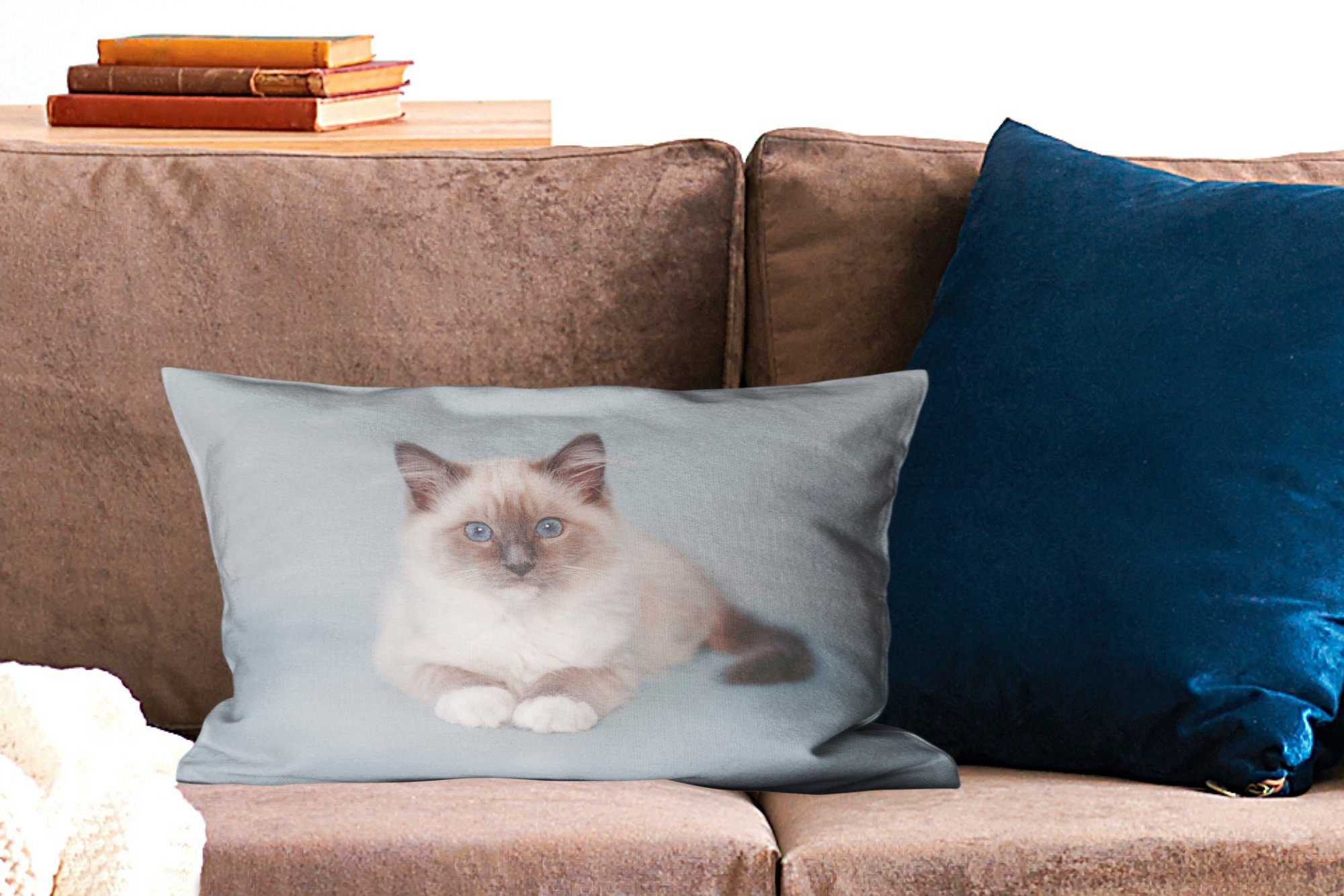 mit Katze Dekokissen - Ragdoll Jungen - Wohzimmer Mädchen Katze - Blau Kind, Dekoration, Dekokissen - MuchoWow - Füllung, - Zierkissen, Kinder Schlafzimmer