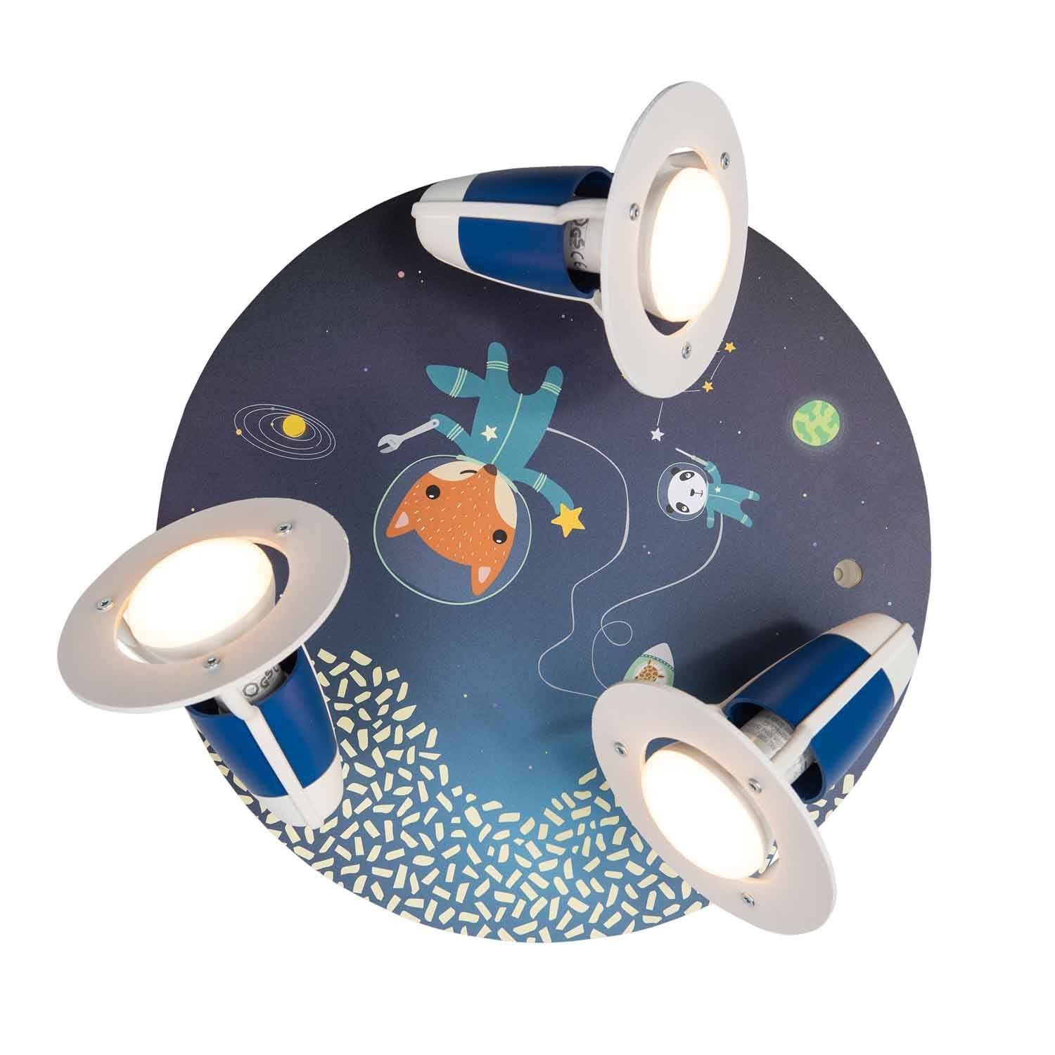Licht-Erlebnisse Deckenstrahler ILVA, ohne Leuchtmittel, Kinderzimmer rund B: 29 cm Blau Bunt 3x E14 Astronauten