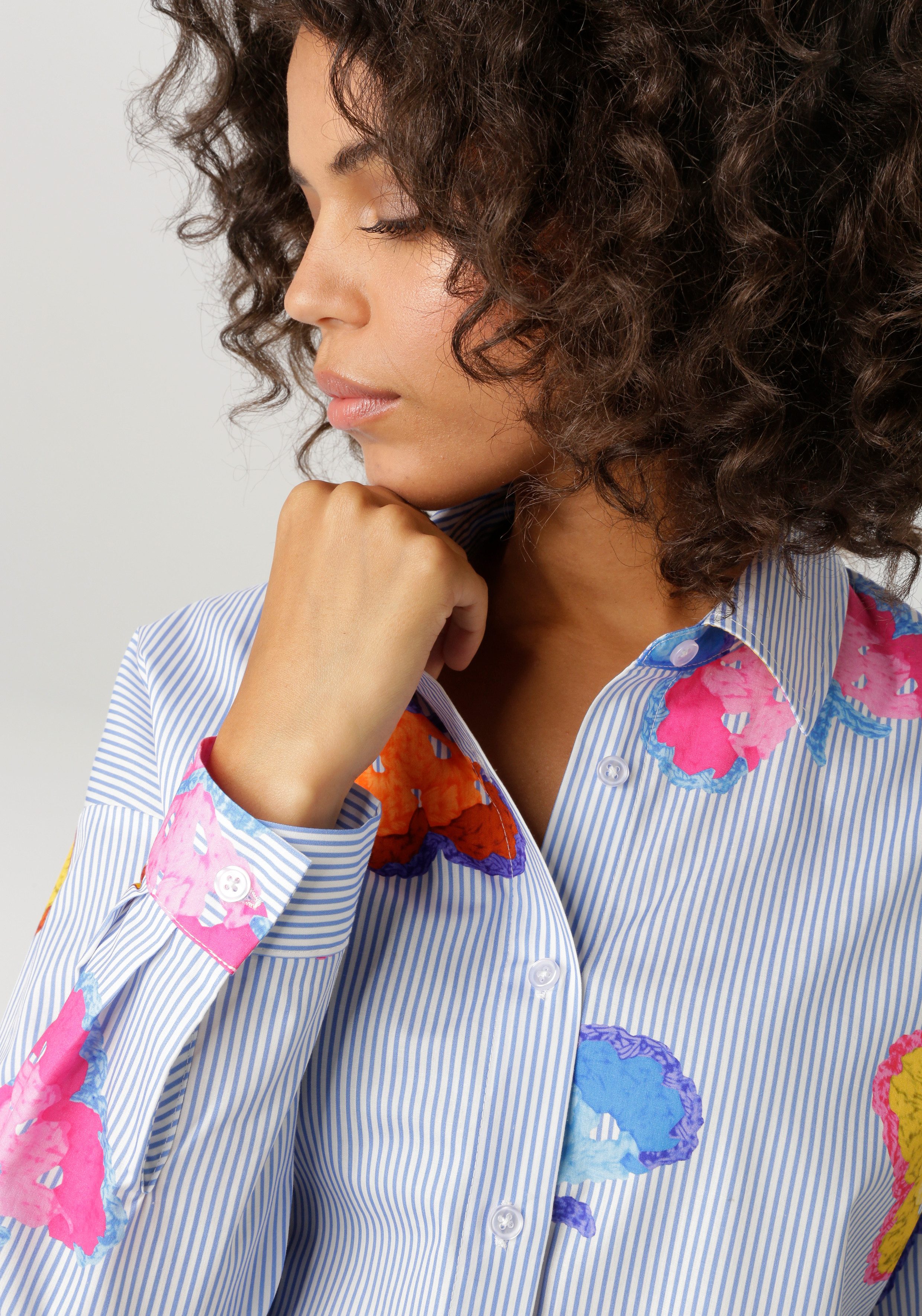 Aniston CASUAL Hemdbluse, gestreift und mit bunten Schmetterlingen bedruckt - NEUE KOLLEKTION