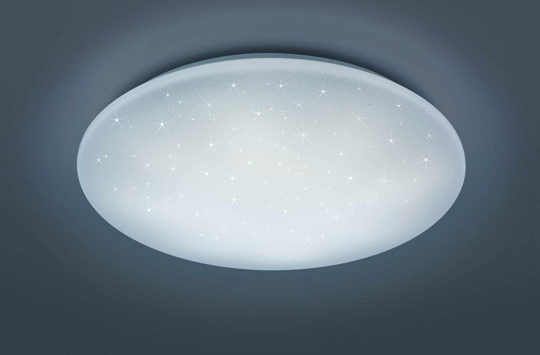TRIO Leuchten LED Deckenleuchte Kato, weiß, integriert, dimmbar Deckenlampe, Fernbedienung, LED fest Farbwechsler, Sternenlichteffekt