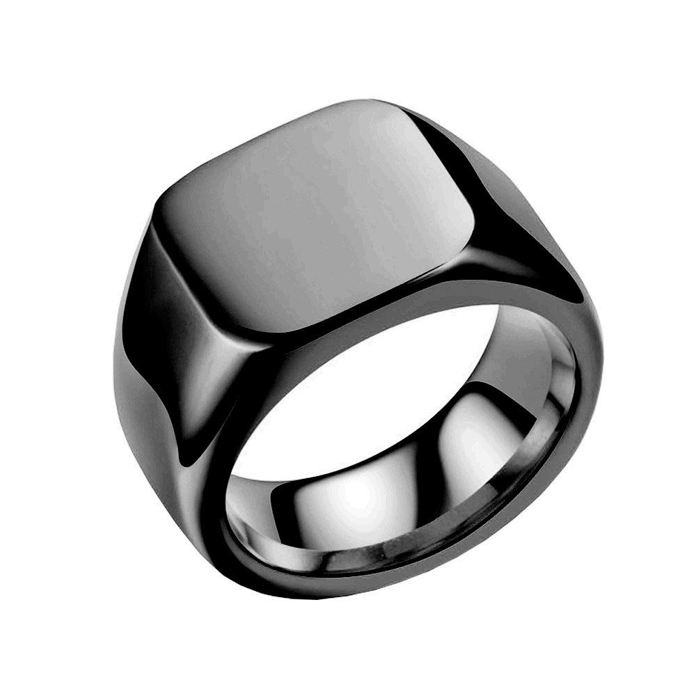 Taffstyle Fingerring Herren Siegelring Schwarz Quadrat Massiv poliert Размер 56 (17.8) (Herren zum Geburtstag Weihnachten Valentinstag Vatertag), Edelstahl Herrenring Bandring Biker Schmuck Geschenke für Männer
