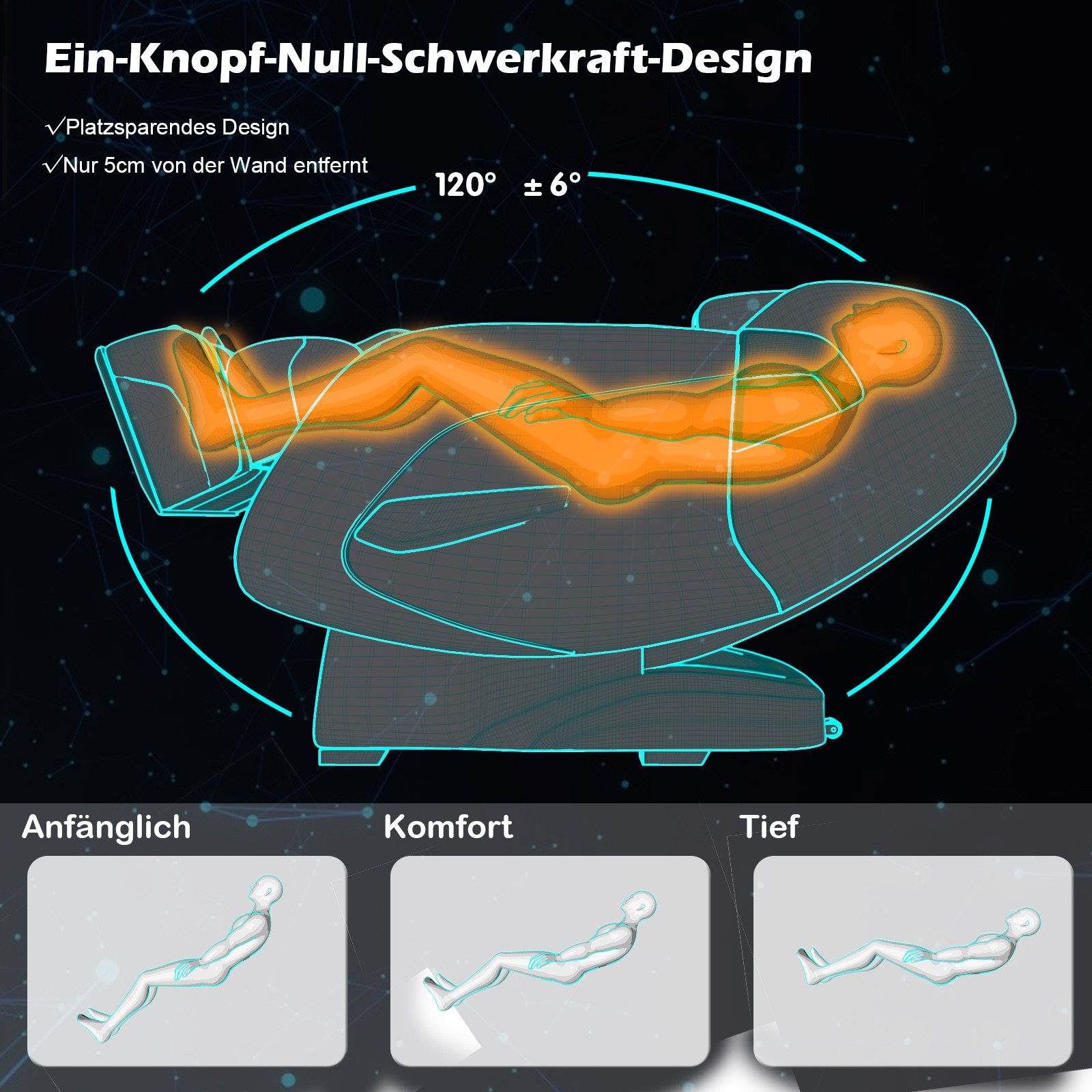 COSTWAY Massagesessel, mit Wärme-&Liegefunktion, Ganzkörper Zero Gravity