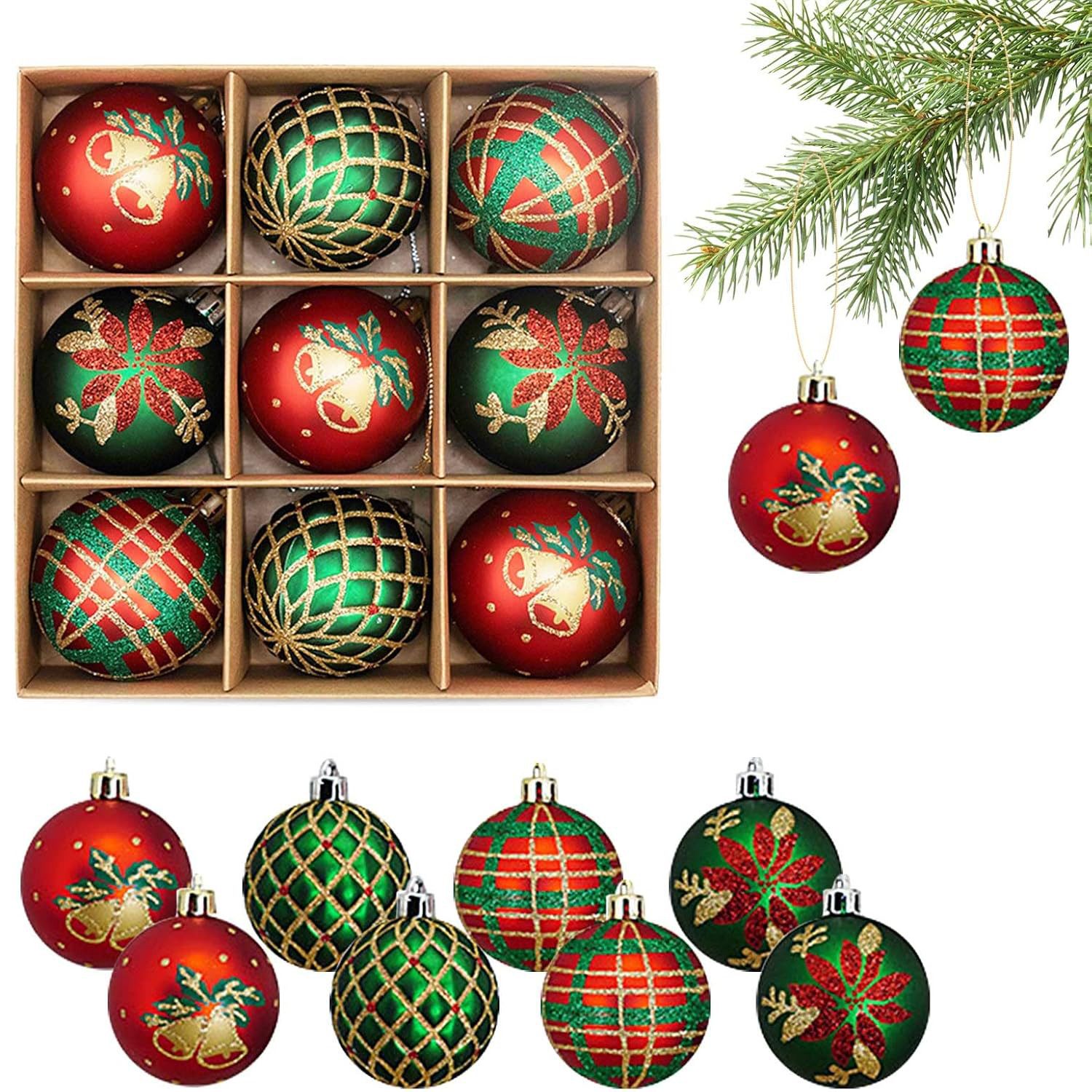 Coonoor Weihnachtsbaumkugel 9-teilige Weihnachtsdekor-Kugeln, Weihnachtsbaum-Hänge-Dekoration