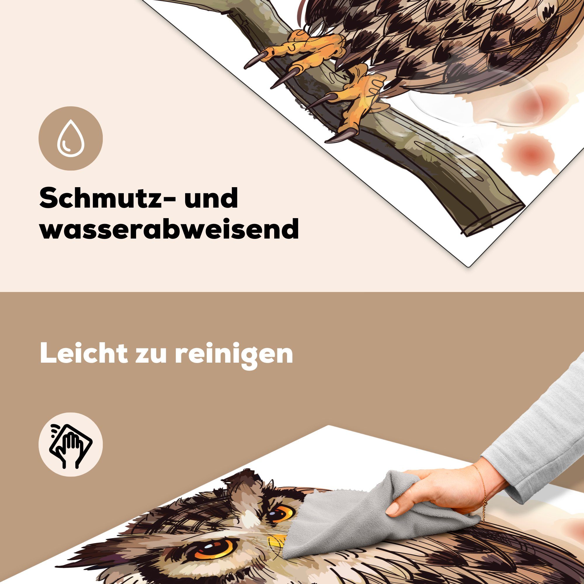 Herdblende-/Abdeckplatte MuchoWow tlg), Arbeitsplatte cm, 78x78 Naturgetreue Illustration Vinyl, für (1 küche einer Eule, Ceranfeldabdeckung,