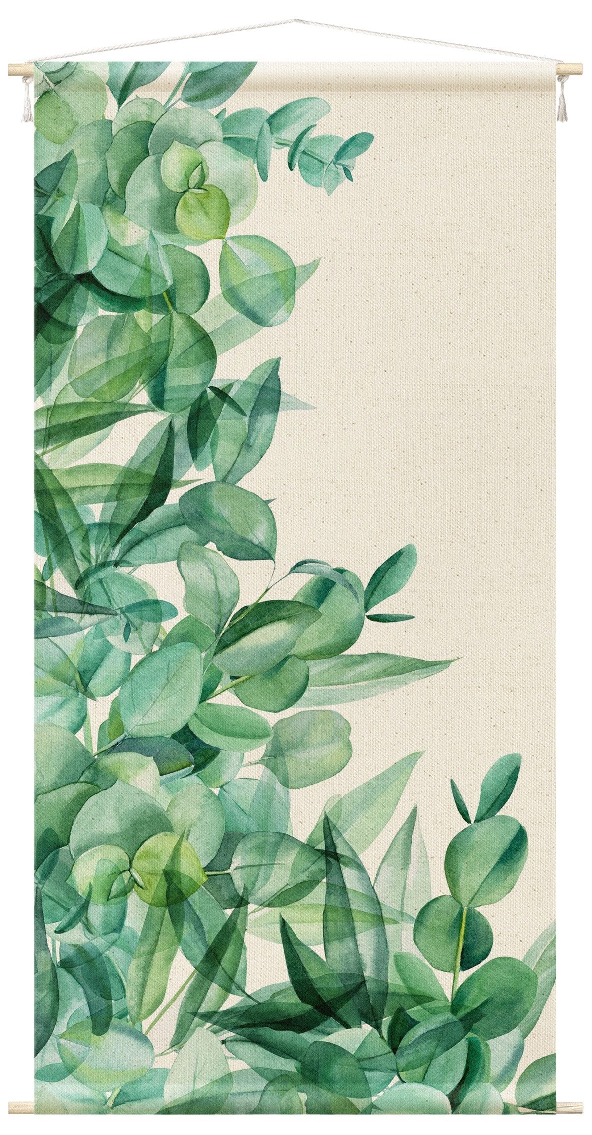 Bilderdepot24 Wandteppich modern Aquarell Botanik grün, rechteckig, Höhe: 2.6 mm, großes Wandbild aus Natur-Baumwolle Wandbehang Stoffbild Tuch Wollseil