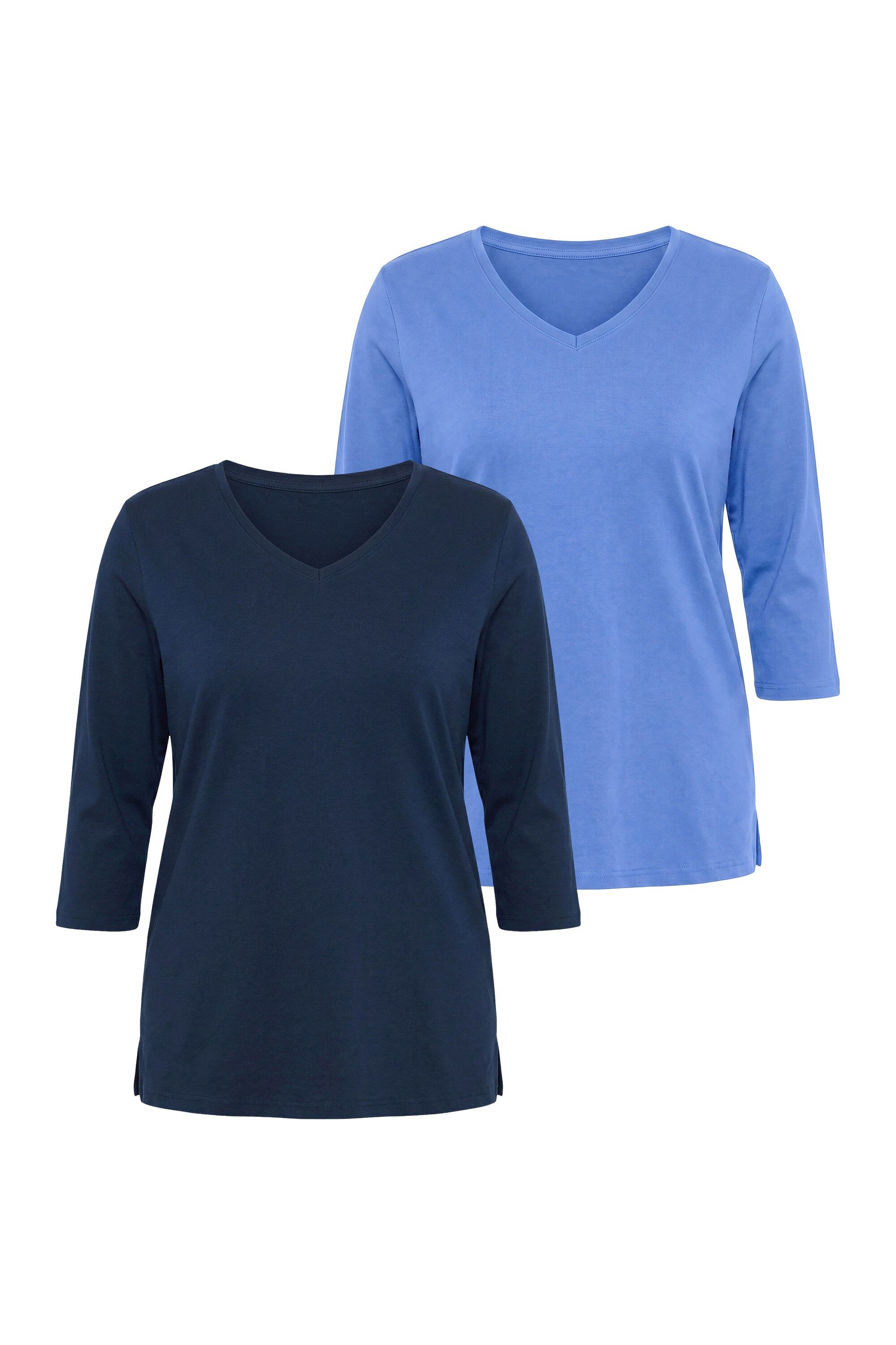 Ulla Popken T-Shirt Shirts 2er-Pack Rippjersey V-Ausschnitt 3/4-Arm – Bild 3 von 4