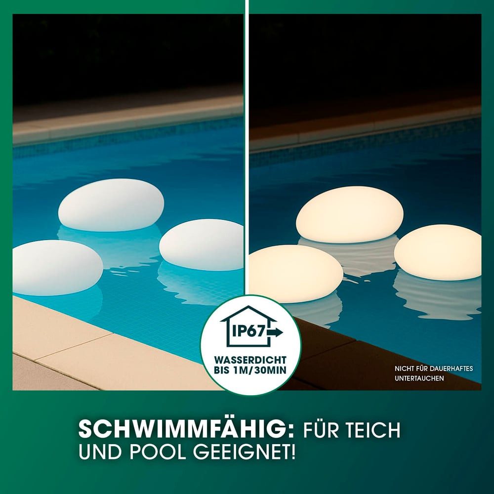 EASYmaxx LED Solarleuchte LED Solarleuchte mit Fernbedienung - 3 kaltweiße Leuchten Solarbetrieb, Stein Form, mit Farbwechsel - dimmbare Helligkeitsstufen, 12 F – Bild 5 von 5