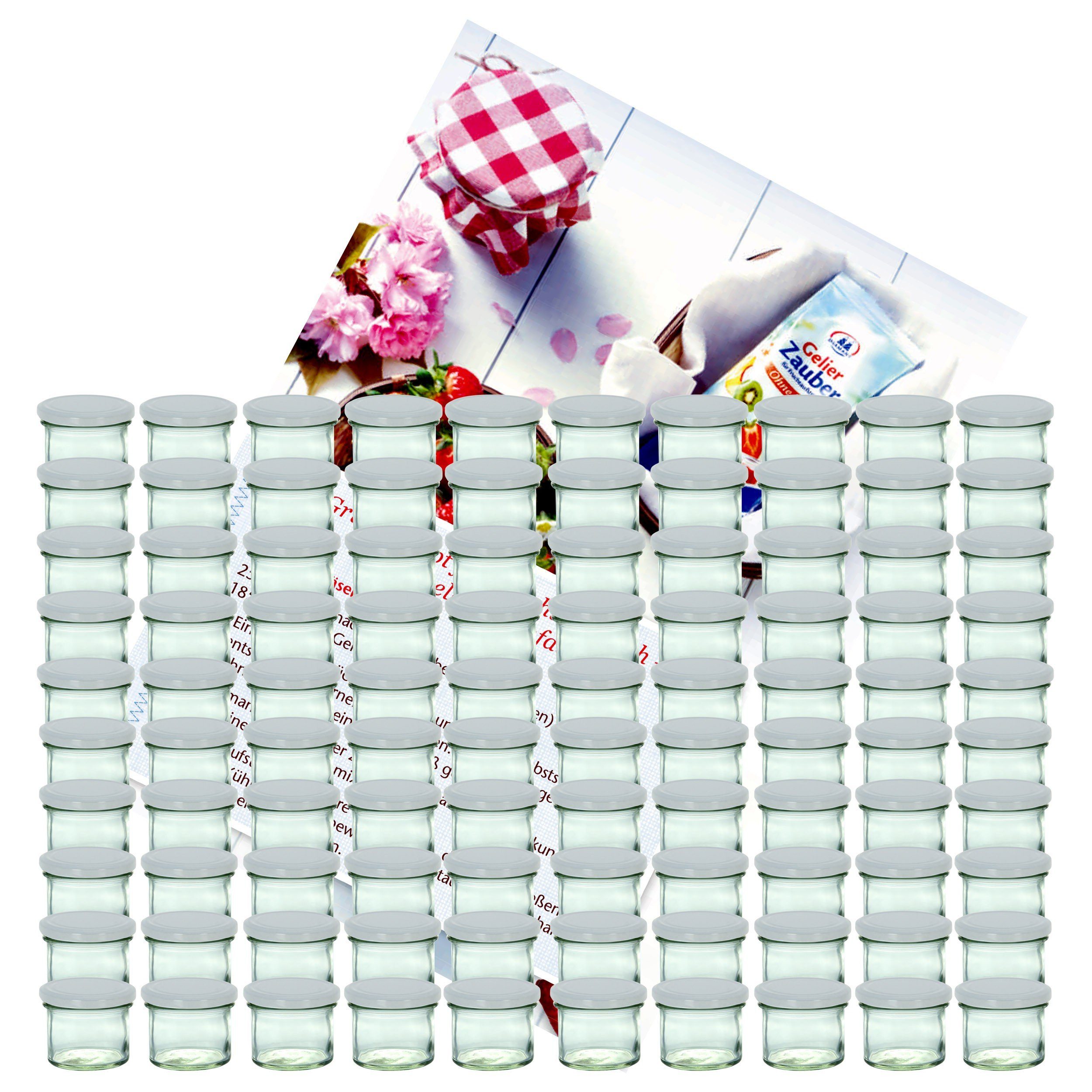 MamboCat Einmachglas 100er Set Sturzglas 125 ml Marmeladenglas To 66 silberner Deckel, Glas