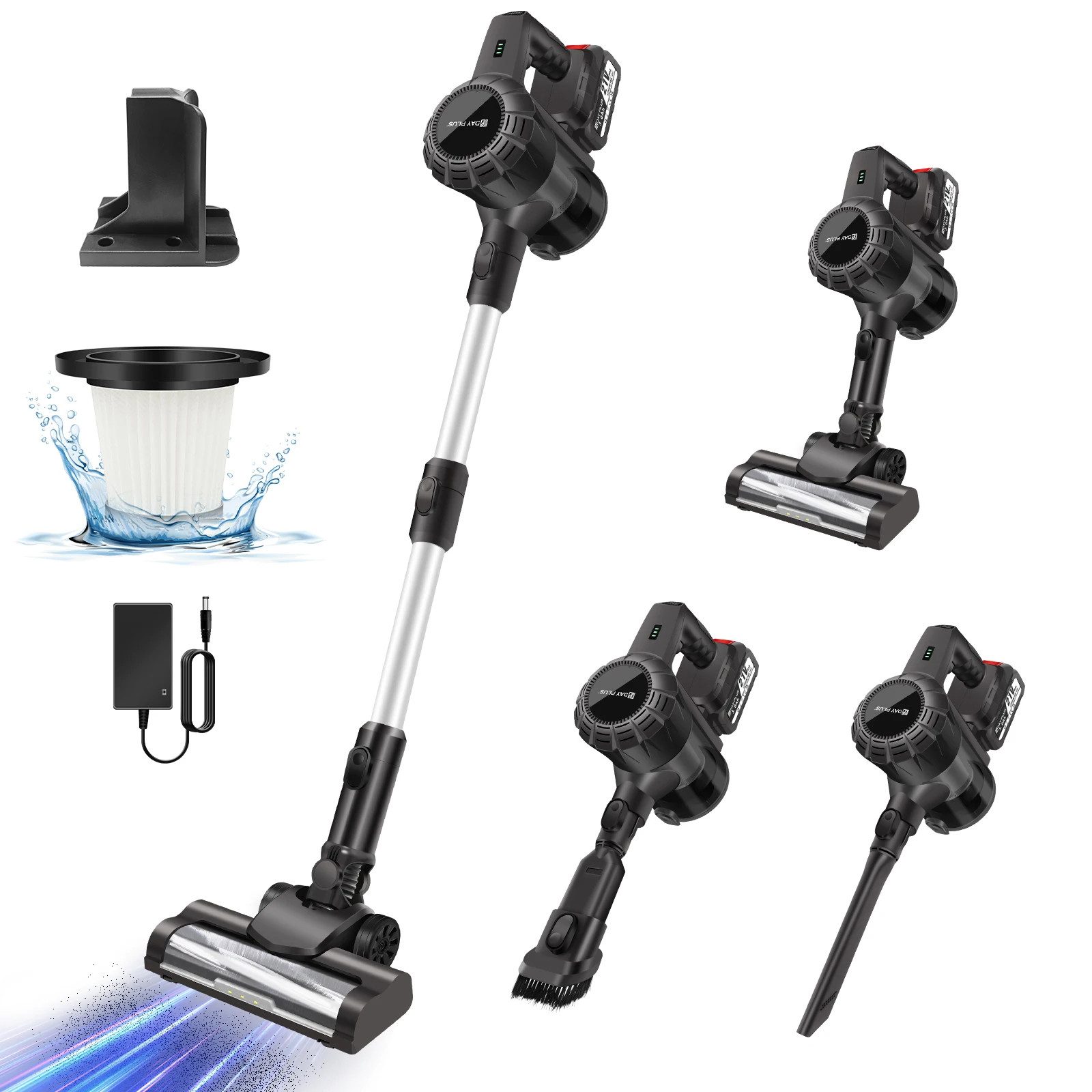 Athlix Bodenstaubsauger 3-in-1 Akku-Staubsauger Handstaubsauger Kabellos Beutellos, 380 W, Beutellos, 65 Min. Laufzeit, 30.000 PA, 380W, 3 Aufsätze