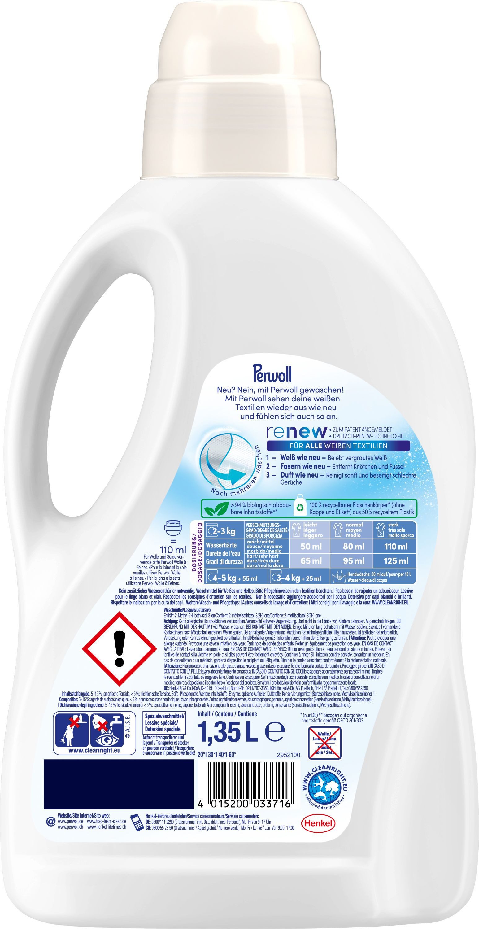 Perwoll White Gel 27 WL Vollwaschmittel (1-St. Flüssigwaschmittel für weiße Wäsche - mit Dreifach-Renew-Technologie)