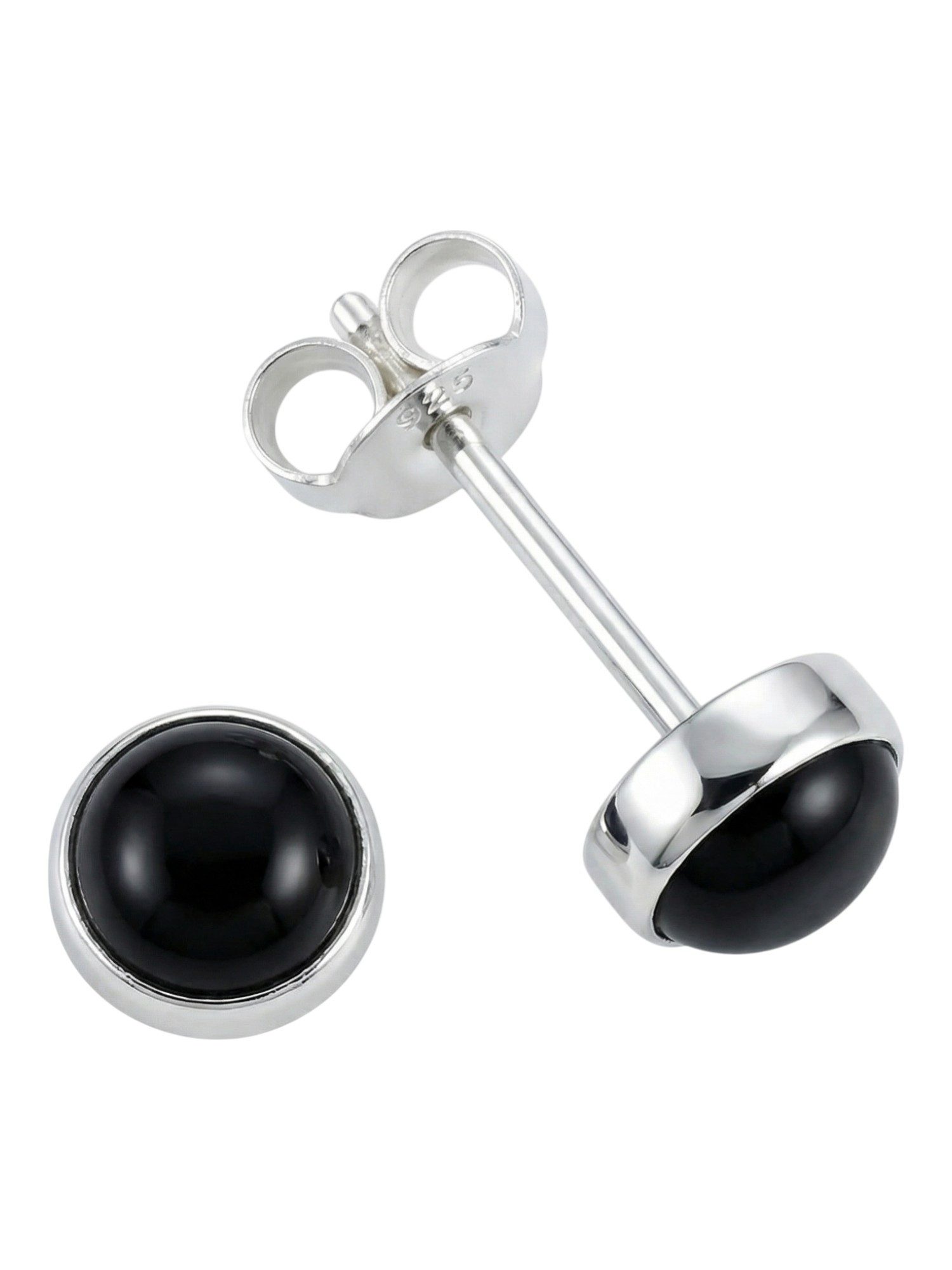 mantraroma Paar Ohrstecker SAMA rund klein aus 925 Silber mit Onyx (Paar, Paar Ohrringe mit Schmuckbeutel), 925 Sterling Silber Ohrringe für Damen