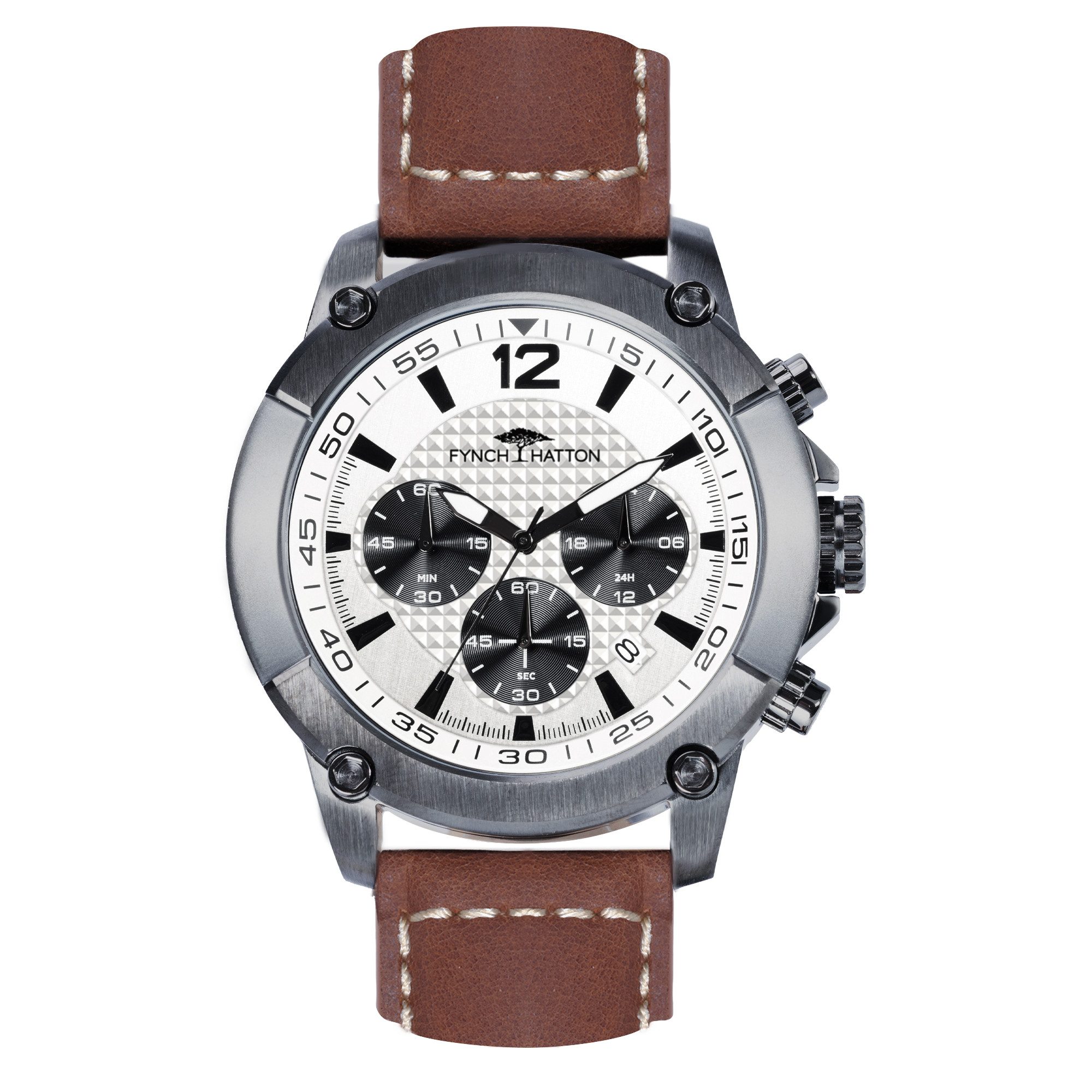 FYNCH-HATTON Chronograph FHT-0005-LC, Quarzuhr, Armbanduhr, Herrenuhr, Lederarmband, analog, Tag