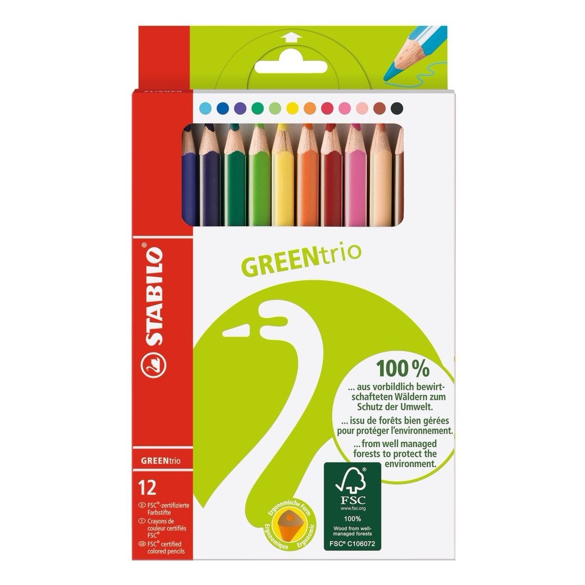 STABILO Buntstift STABILO Buntstifte GREENtrio 17,5cm 12 Stück Kartonetui