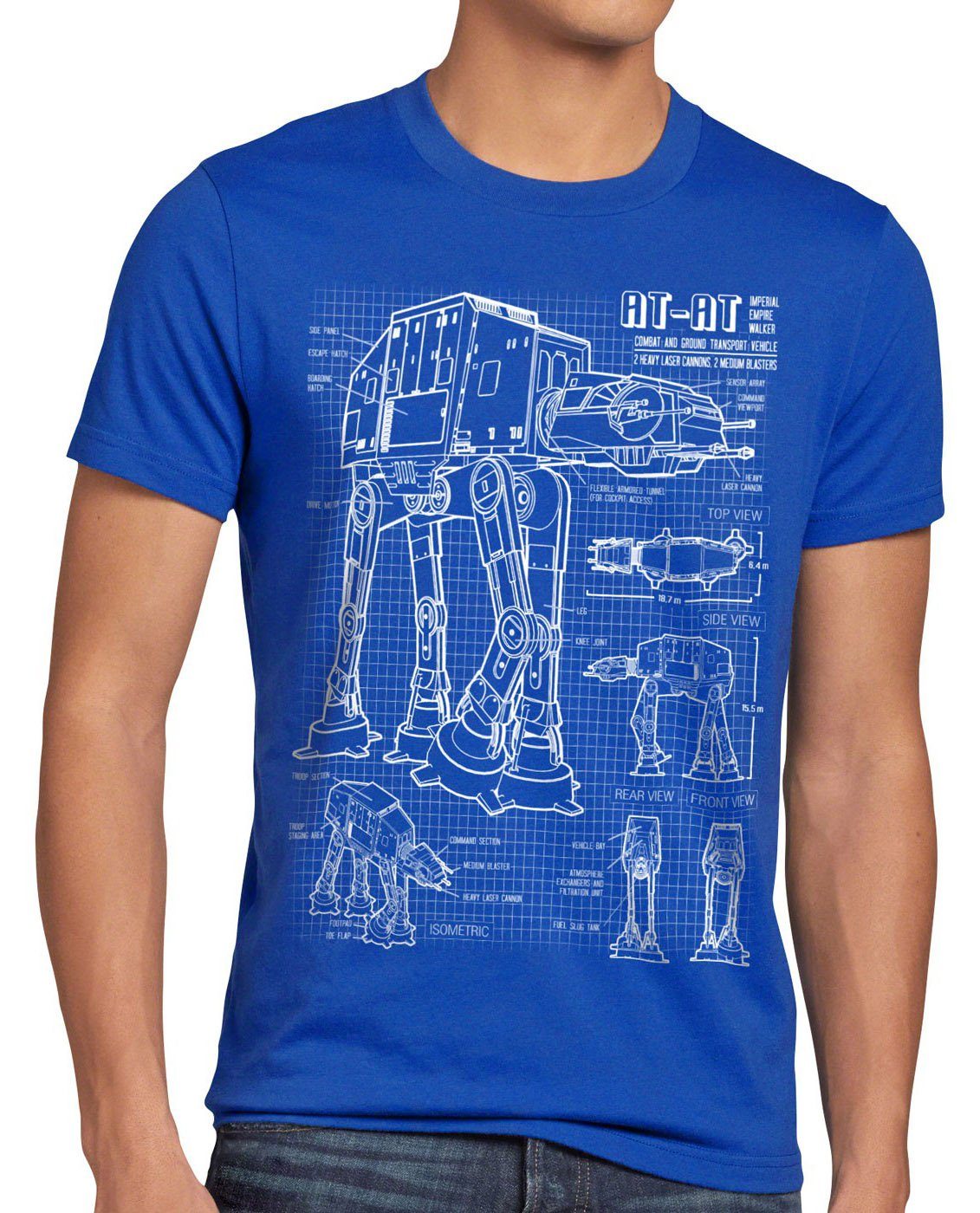 style3 Print-Shirt Herren T-Shirt AT-AT blaupause walker star krieg wars imperium der sterne vader