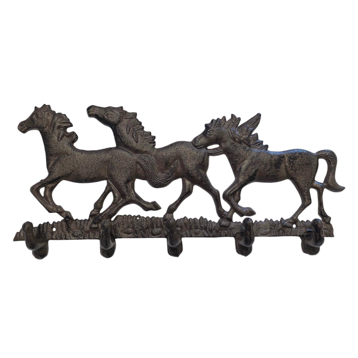 Macosa Home Hakenleiste Wandhaken Pferde Braun Metall 37 cm Garderobenhaken, (1 St., Kleiderhaken Jackenhaken Metallhaken Wandgarderobe), Wanddekoration Haken Dekohaken