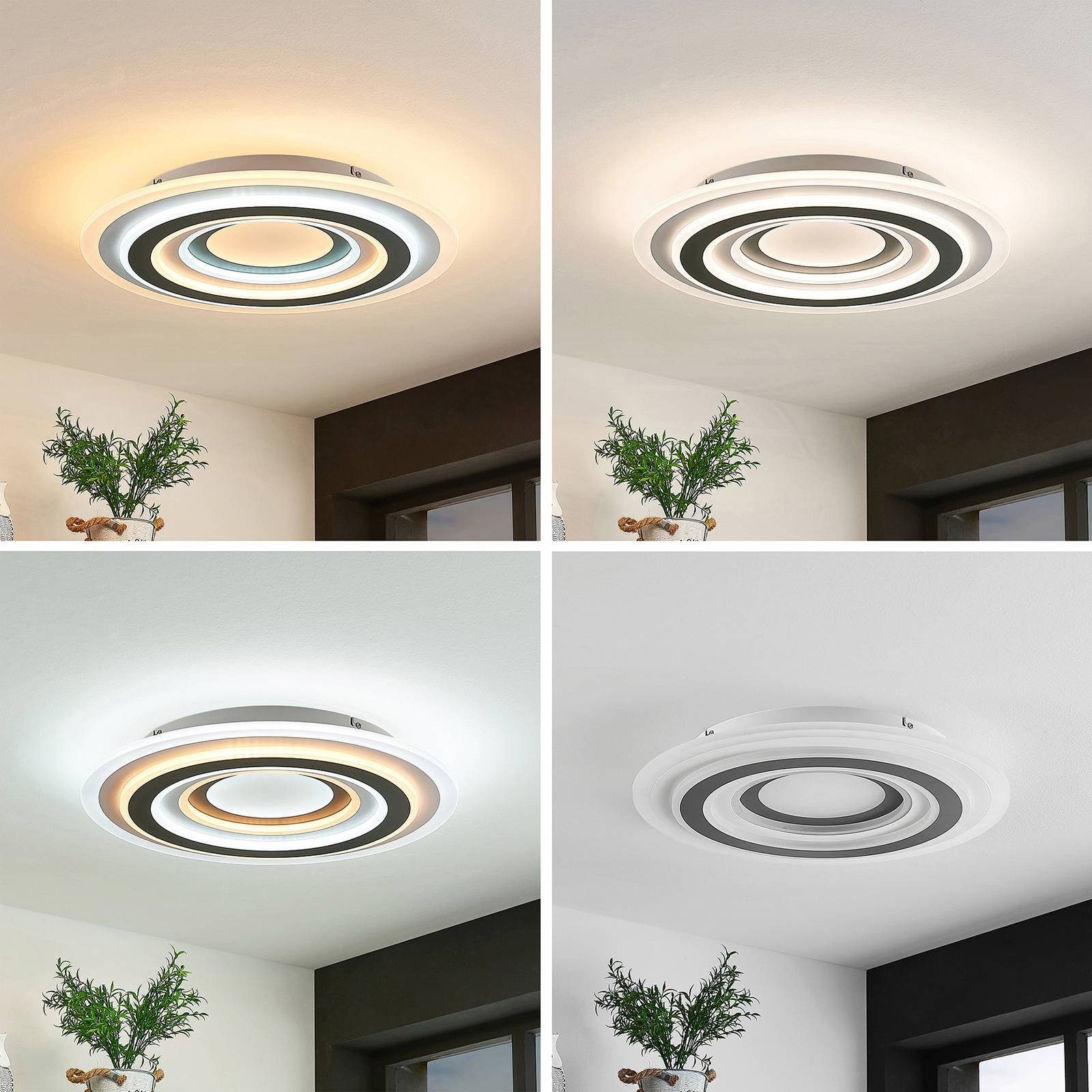 Lindby LED Deckenleuchte Jazmina, dimmbar, LED-Leuchtmittel fest verbaut, Farbwechsel warmweiß / tageslicht, Modern, Metall, Kunststoff, weiß, anthrazit, opal, 1 flammig, inkl.