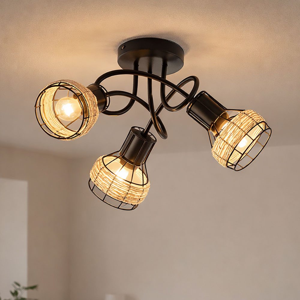 FISCHER & HONSEL Deckenleuchte, Leuchtmittel nicht inklusive, Deckenstrahler Deckenleuchte Spotlampe schwenkbar Rattan Gitter