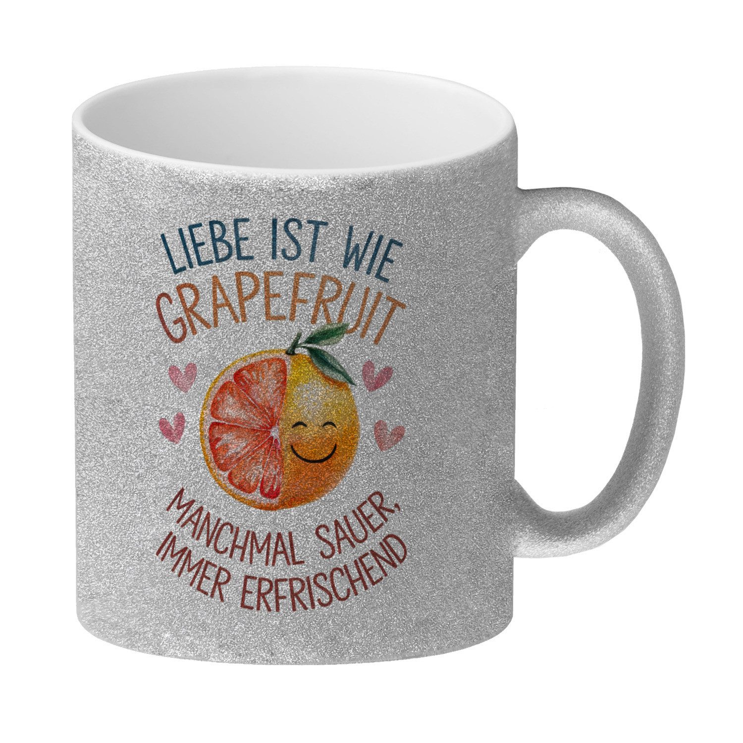 Tasse Grapefruit Glitzer-Kaffeebecher Liebe ist erfrischend