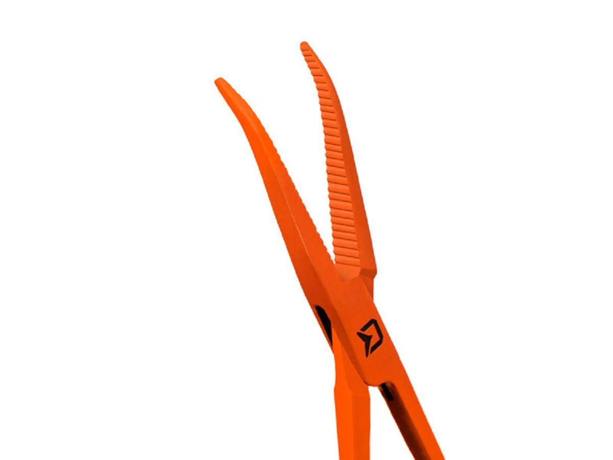 Delphin.sk Anglerzange Pean-Klemme gebogen Delphin ATAK! REFLEX Hakenlöser Zange, leuchtend orange Farbe damit Ihre Angelausrüstung nicht verloren geht