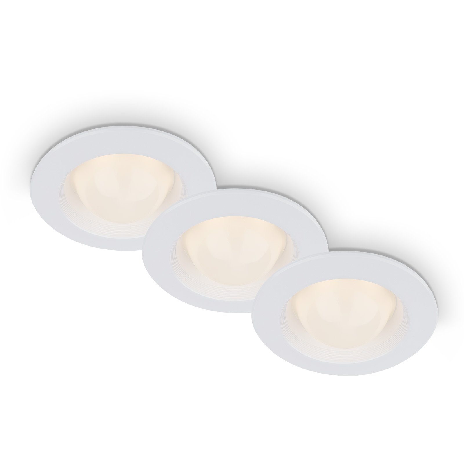 Briloner Leuchten LED Einbauleuchte 7056-036, LED fest verbaut, Warmweiß, 3er Set, Kunststoff/weiß,inkl. weißem Kunststoffcover, IP44, 6,8 cm