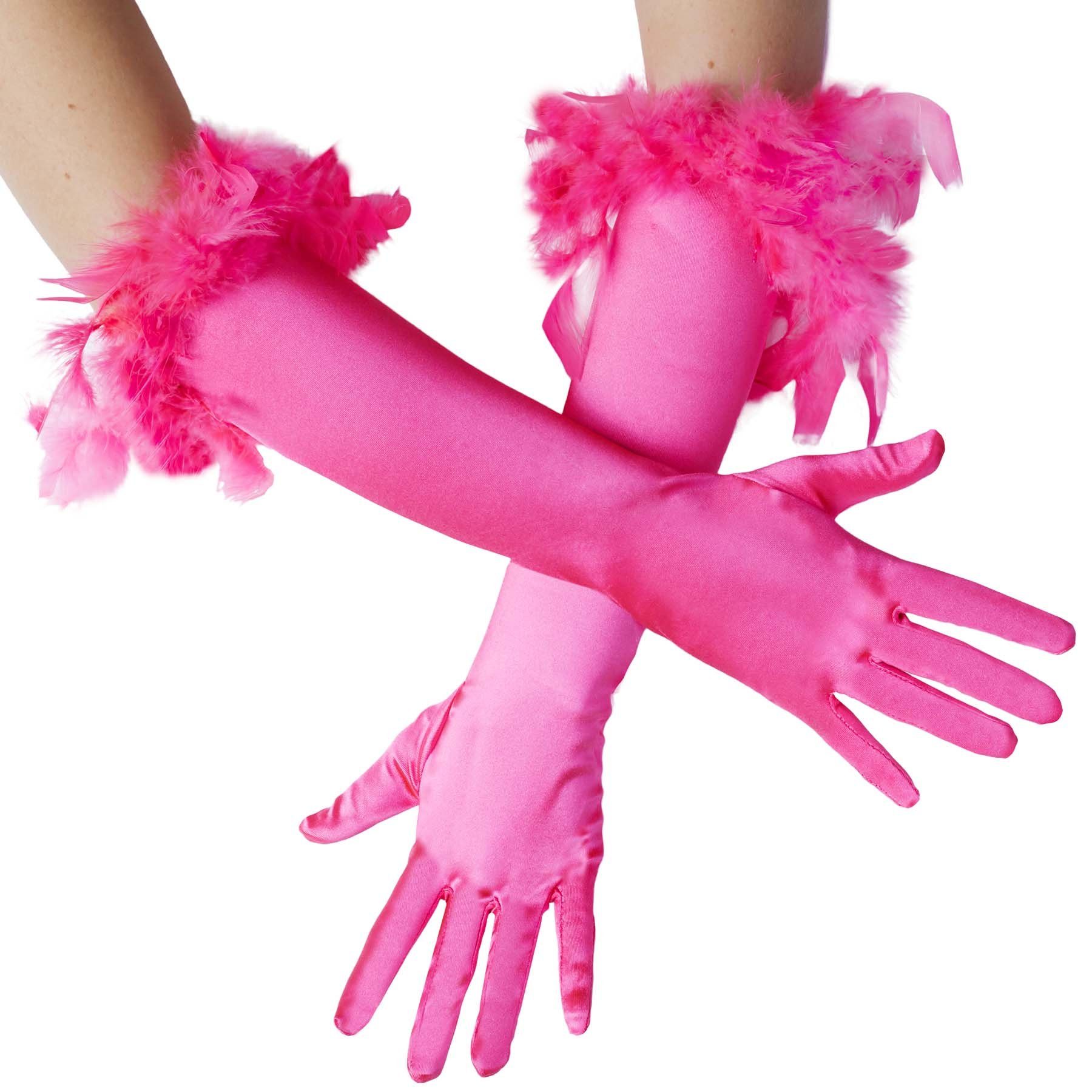 dressforfun Kostüm Lange Satin-Handschuhe mit Federn, Edle Satin-Handschuhe günstig online kaufen