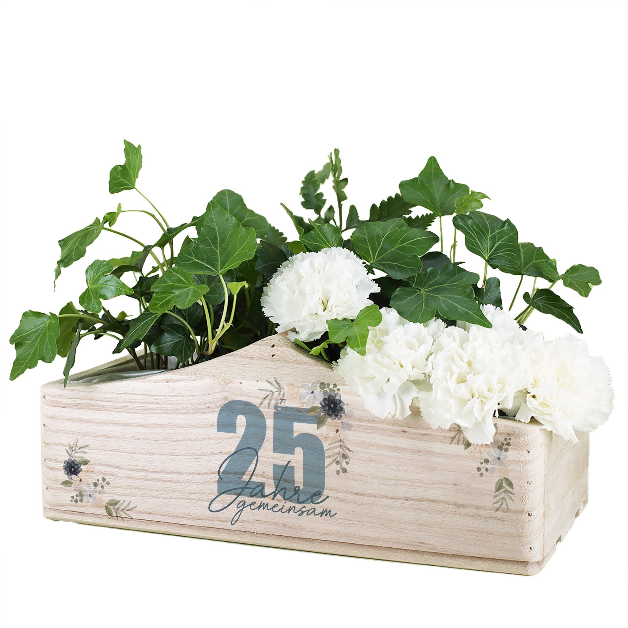 Herz & Heim Geschenkbox Präsentkorb für Geschenke zu Silberhochzeit & Goldene Hochzeit, aus Holz, mit Gravur, mit Griff, zum selbst befüllen