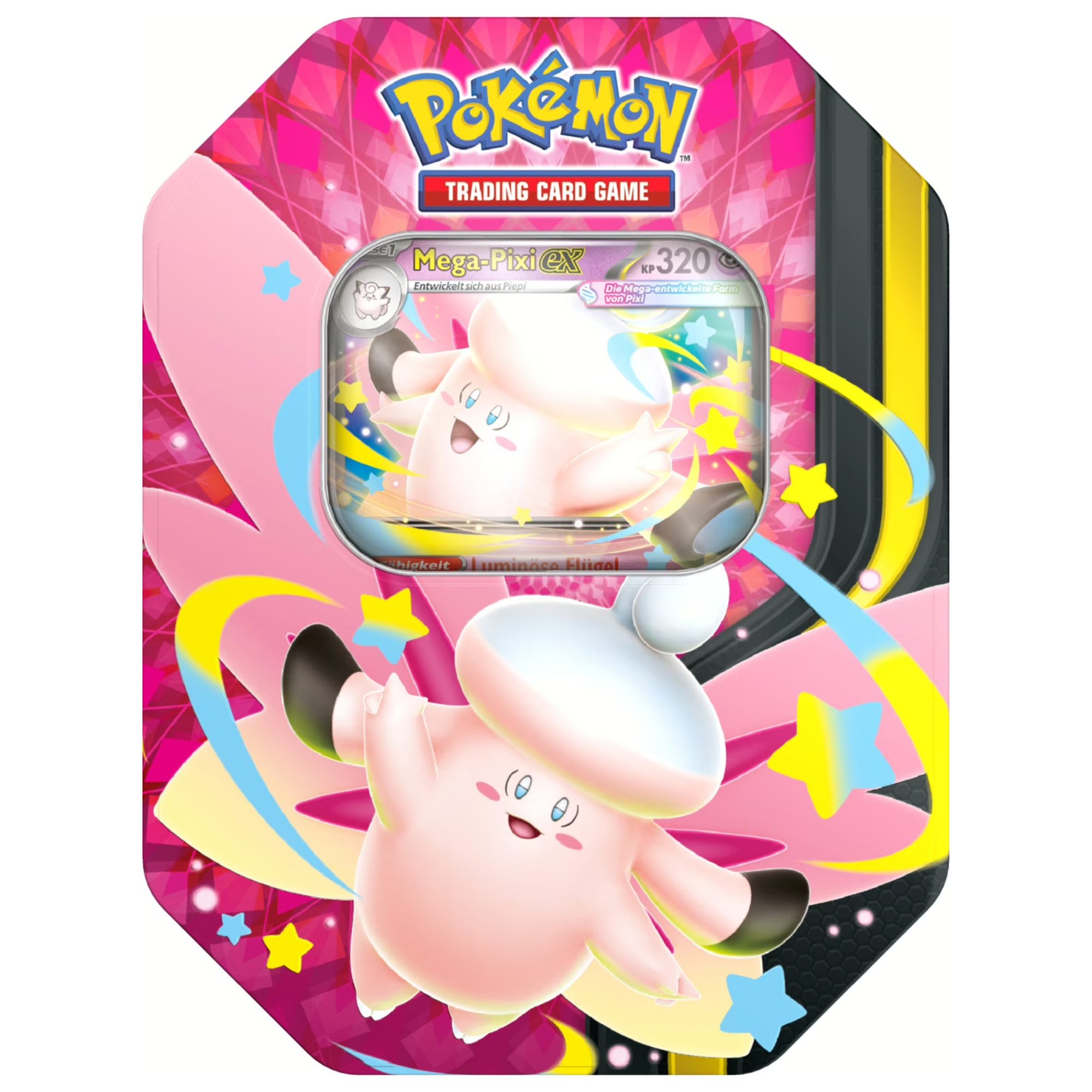 The Pokémon Company Sammelkarte Pokémon Mega Pixi ex Tin Box Deutsch – Promokarte + 4 Boosterpacks
