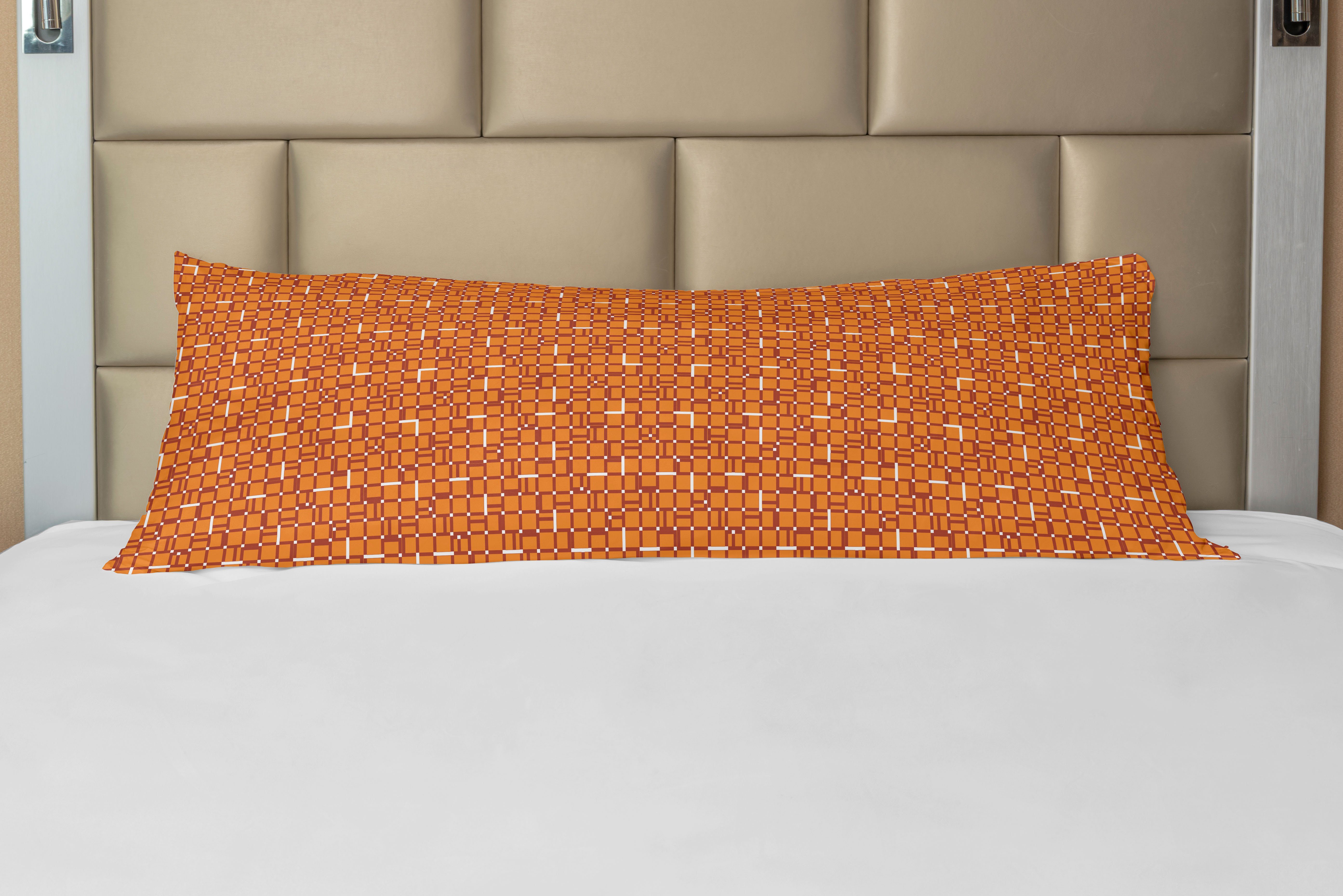 Quadrate Geometrisch orange Digitale Abakuhaus, Langer Kissenbezug, Deko-Akzent Seitenschläferkissenbezug