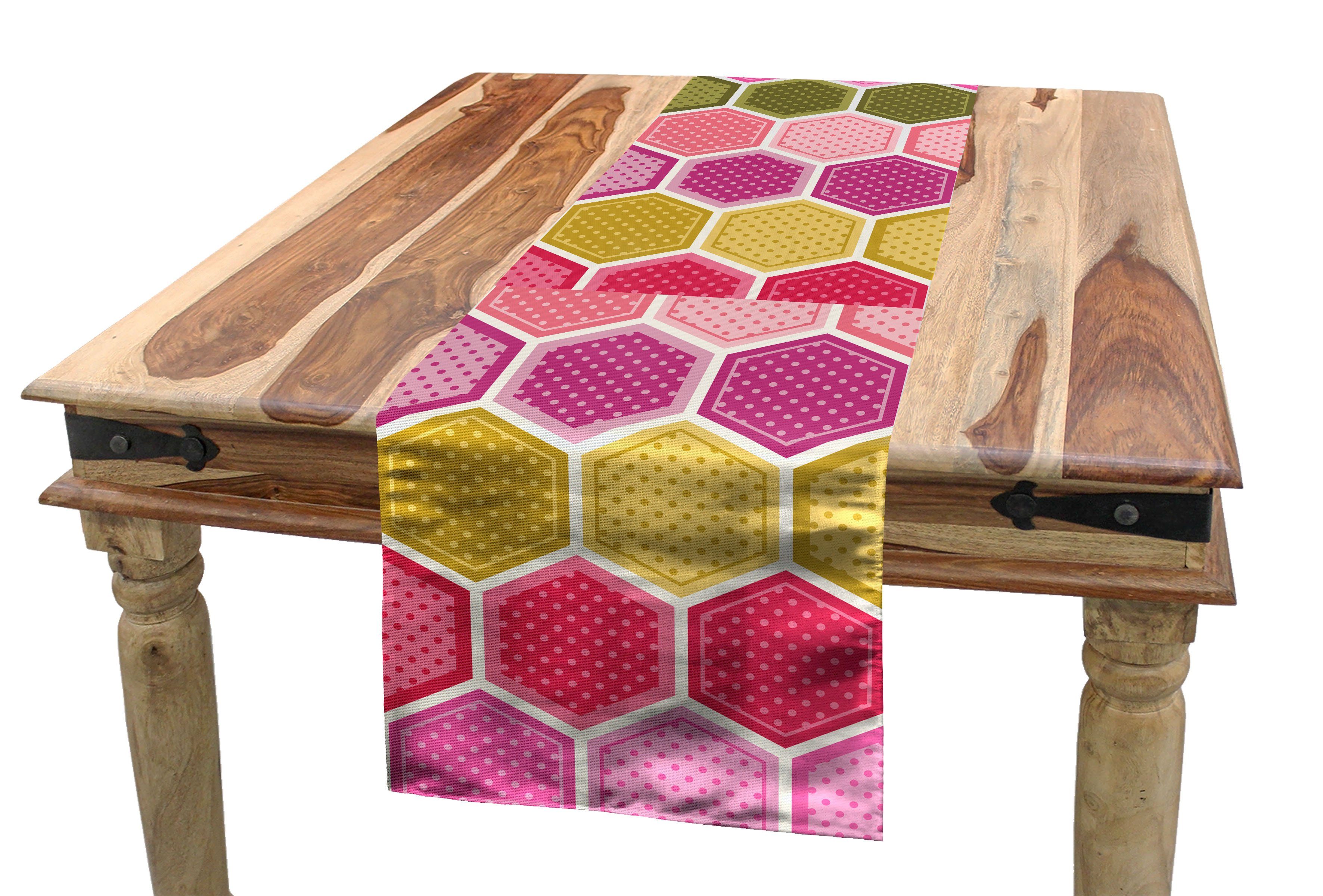 Abakuhaus Tischläufer Esszimmer Küche Rechteckiger Dekorativer Tischläufer, Geometrisch Hexagons und Punkte