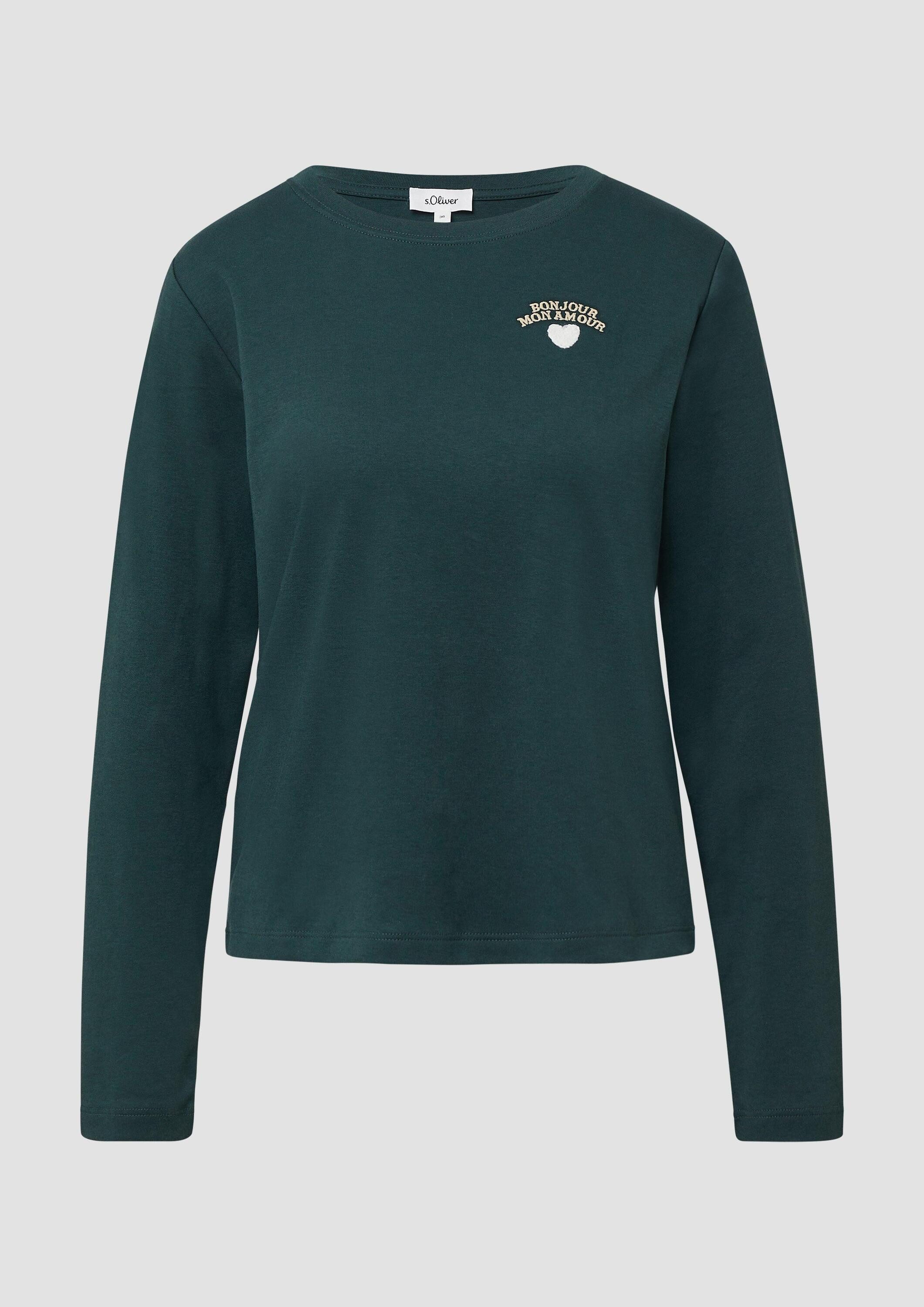 s.Oliver Langarmshirt T-Shirt Verkürztes Longsleeve mit Stickerei-Detail