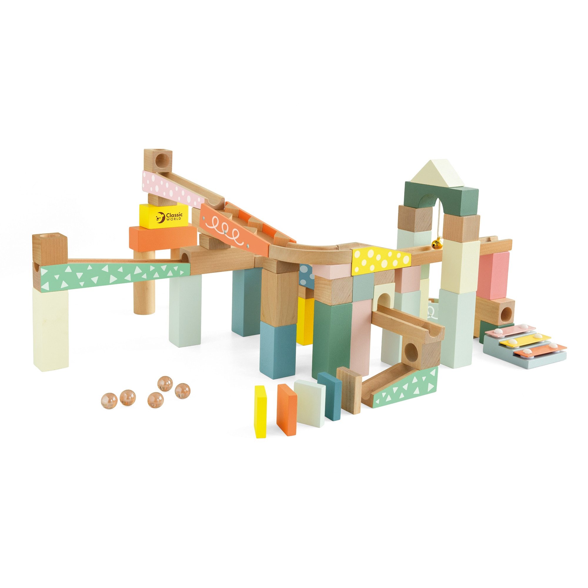 Classic World Classic World - Holzklötze Kugenbahn - 26x24x11cm - ab 3 Jahre Spielbauklötze, (Sehr vielseitige Kugelbahn)