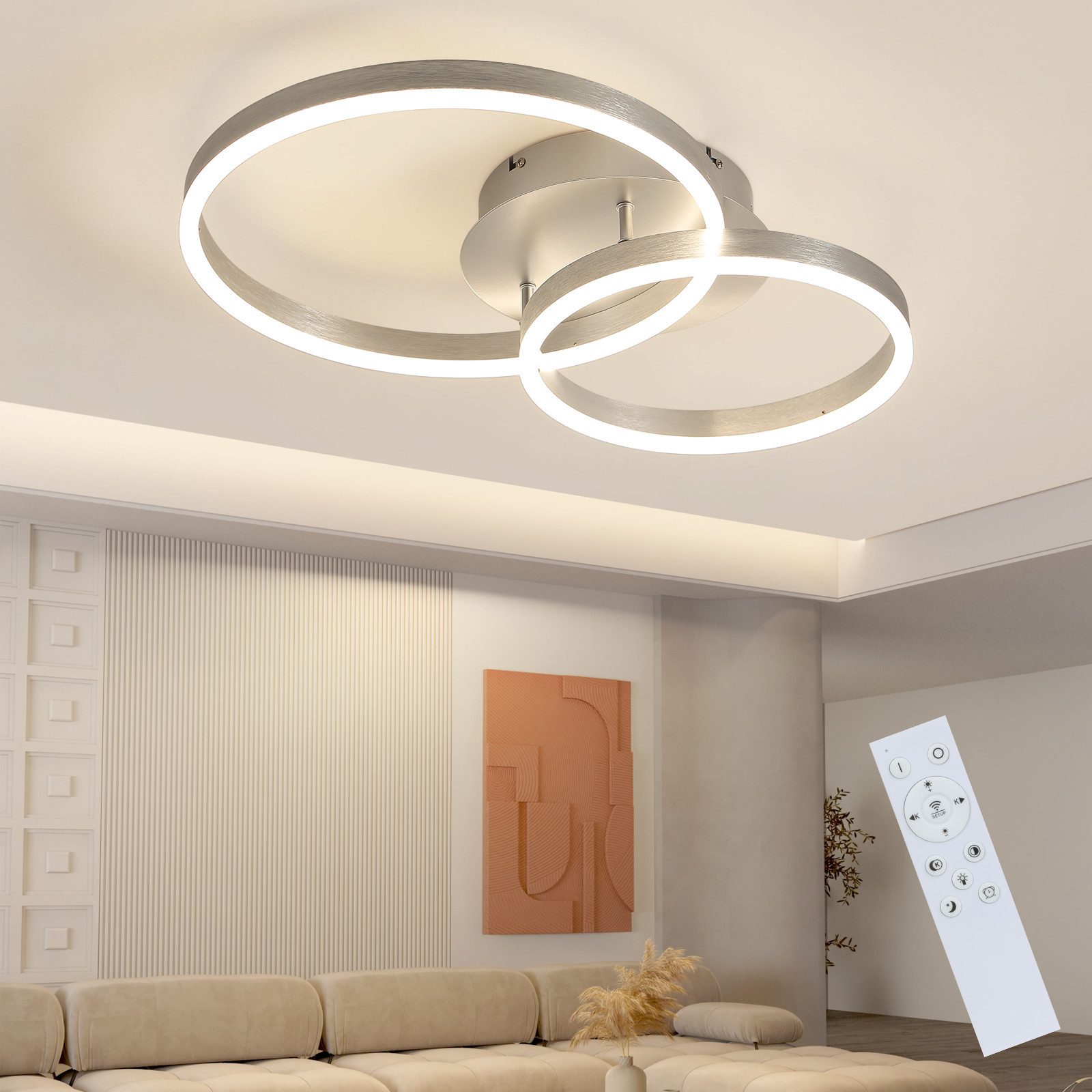 Nettlife LED Deckenleuchte Dimmbar Modern 3 Ring 82CM 74W Deckenlampe Schla günstig online kaufen