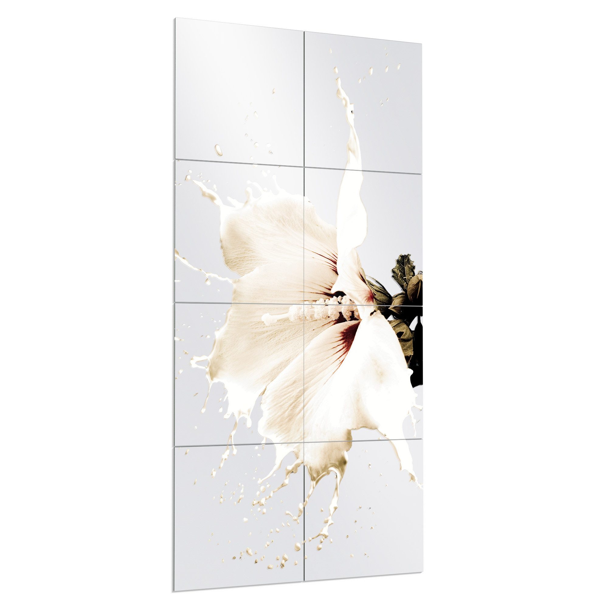 DEQORI Wandspiegel 'Milchige Blüte', Spiegelfliesen Puzzle Wand Spiegel Wohnzimmer Spiegelwand Flur groß