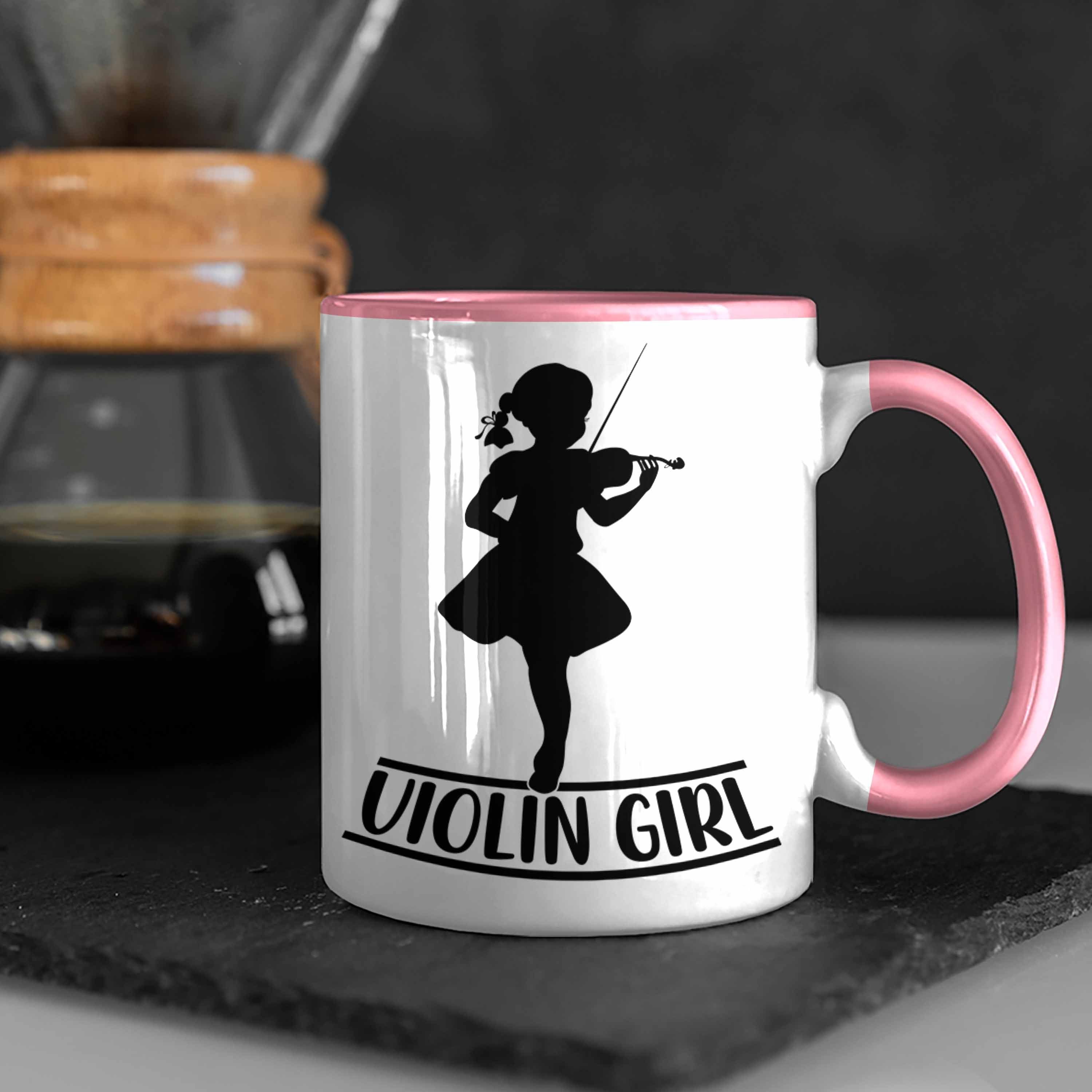 Tasse Geschenk Kaffee-Becher Tasse Rosa Geigenspieler Spru Geigenspielerin Trendation Geigen