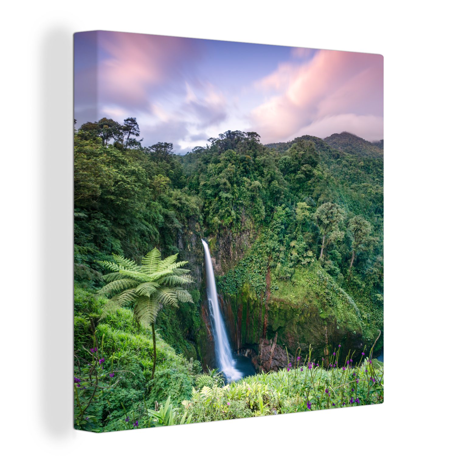 Sonnenuntergang OneMillionCanvasses® - Dschungel, (1 Bilder Schlafzimmer Leinwand Leinwandbild bunt St), Wasserfall - Wohnzimmer für