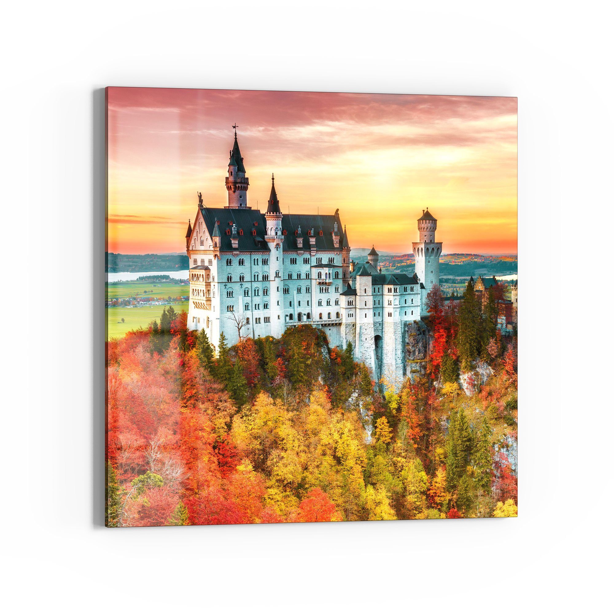 DEQORI Glasbild 'Schloss Neuschwanstein', 'Schloss Neuschwanstein', Glas Wandbild Bild schwebend modern
