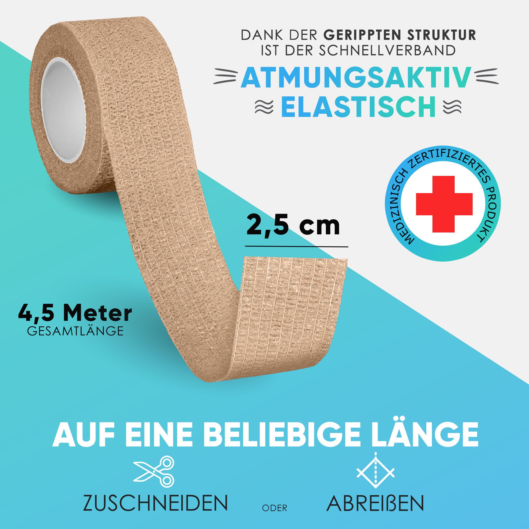 Health Press Bandage Fingerpflaster Selbsthaftend - 8x Pflaster Rolle (2,5cm x 4,5m)