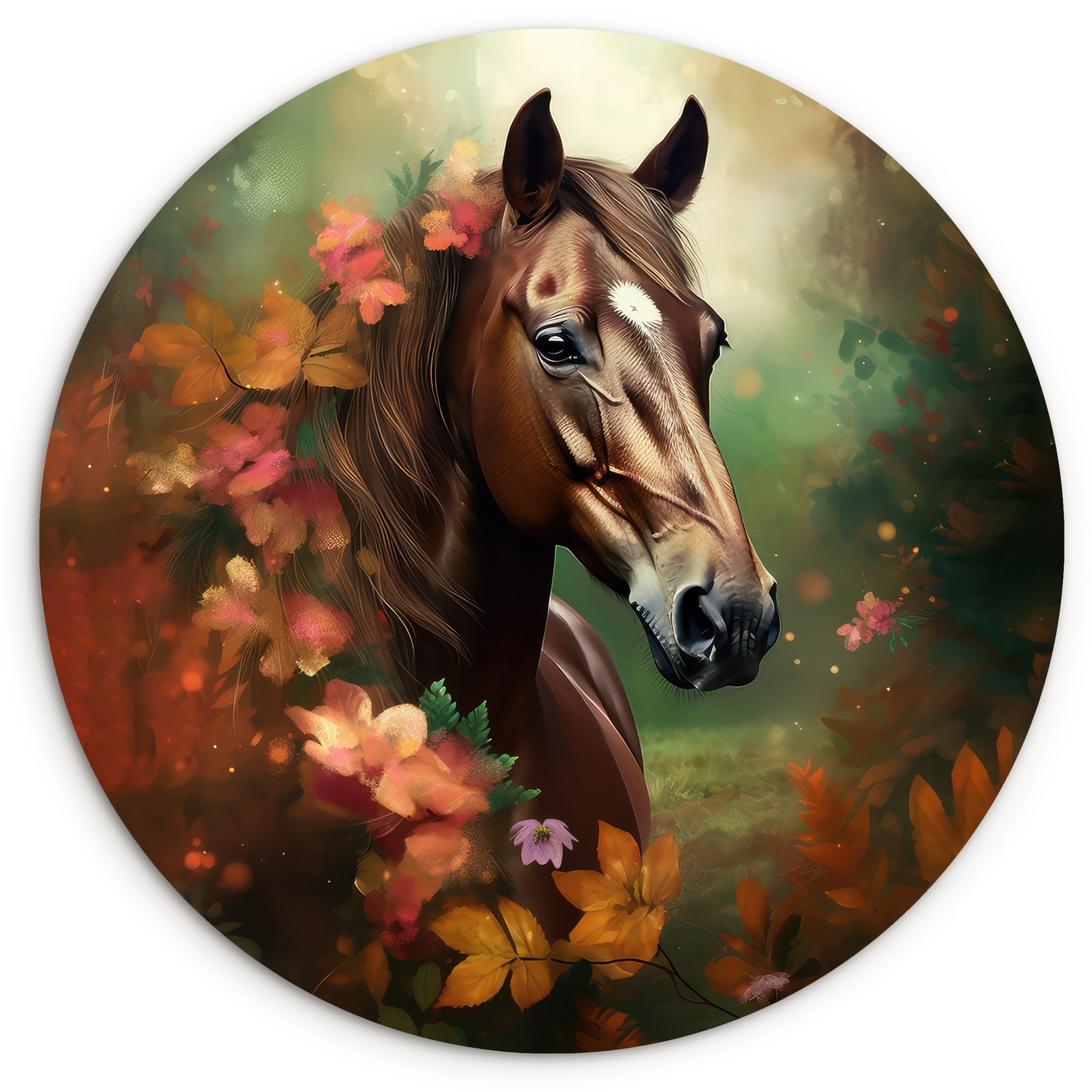 Gemälde Pferd - Blumen - Natur - Tiere - Wald - Orange
