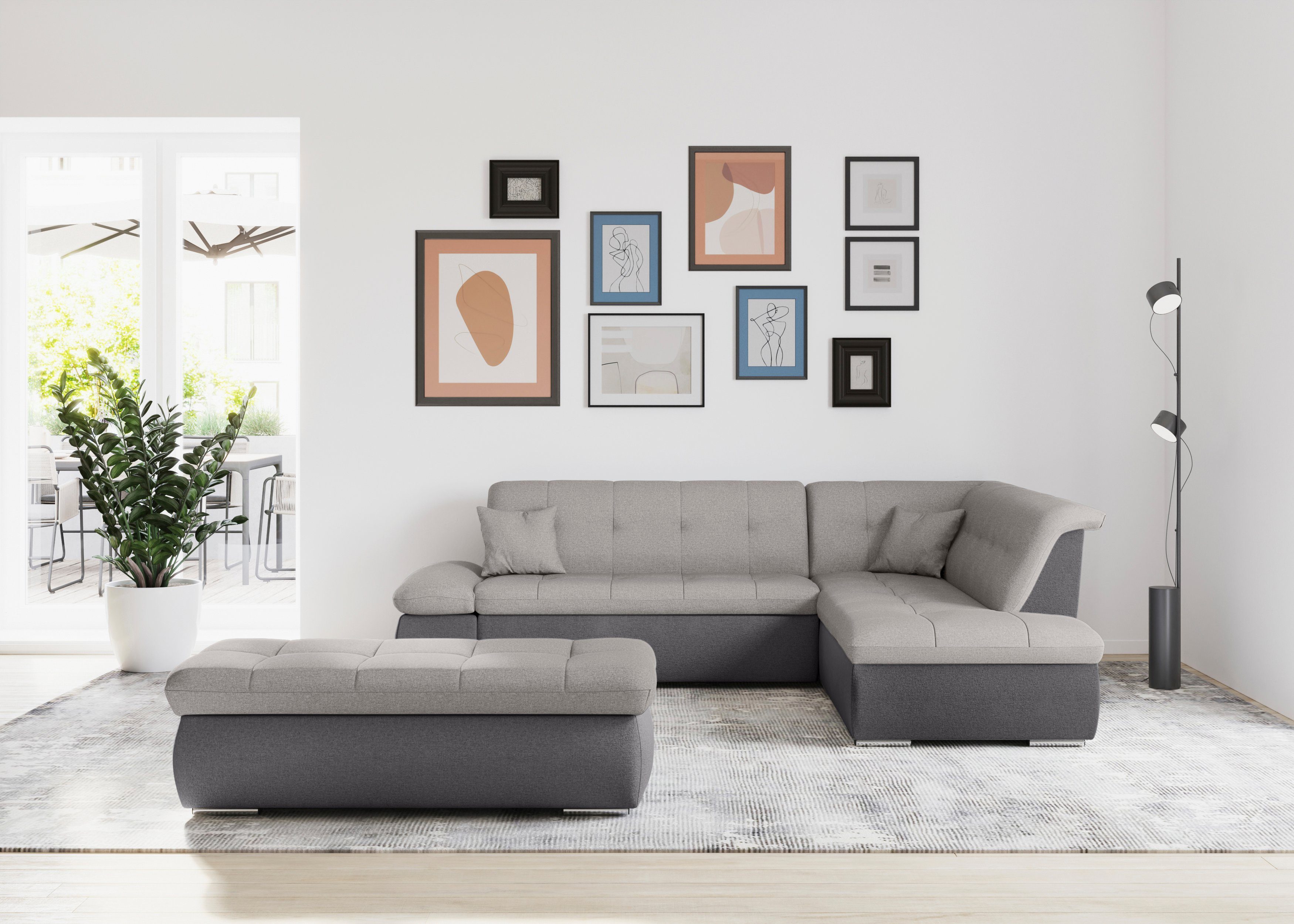 DOMO collection Ecksofa Moric, wahlweise mit Bettfunktion und Armlehnenverstellung grau/silber | silber | grau | Ecksofas