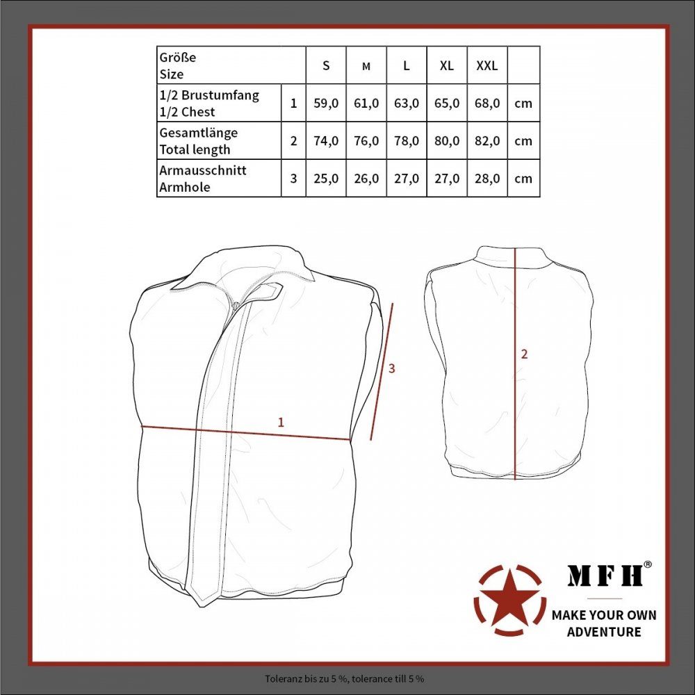 MFH Steppweste Knöpfen oliv Steppweste, gefüttert, Ranger,schwarz, Schulterklappen US mit mit vielen Taschen