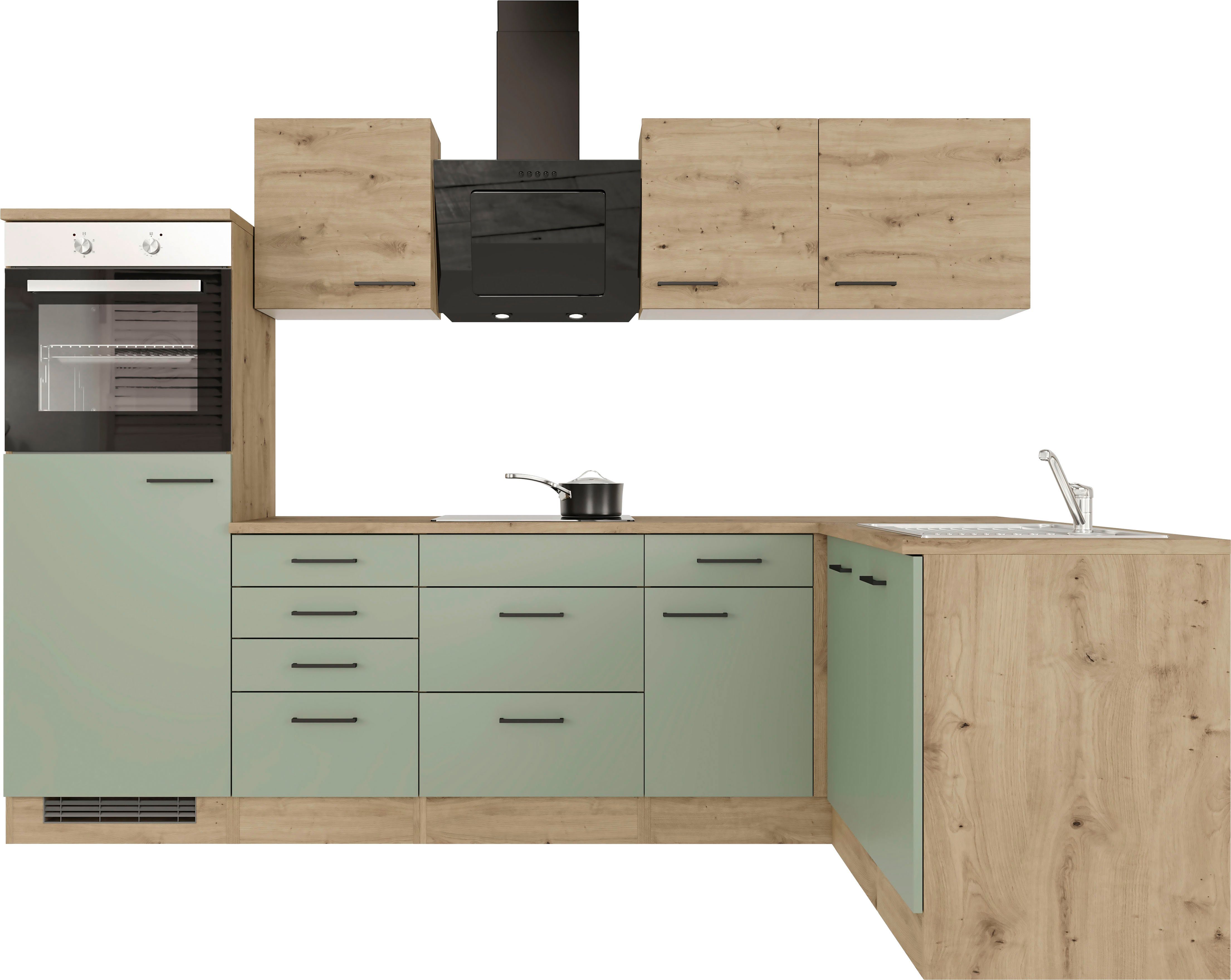 Flex-Well Exclusiv Winkelküche Cara 280 x 170 cm Schilfgrün matt - Artisan günstig online kaufen