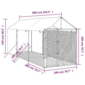 vidaXL Hundezwinger Outdoor-Hundezwinger mit Dach Silbern 2x6x2,5m Verzinkter Stahl
