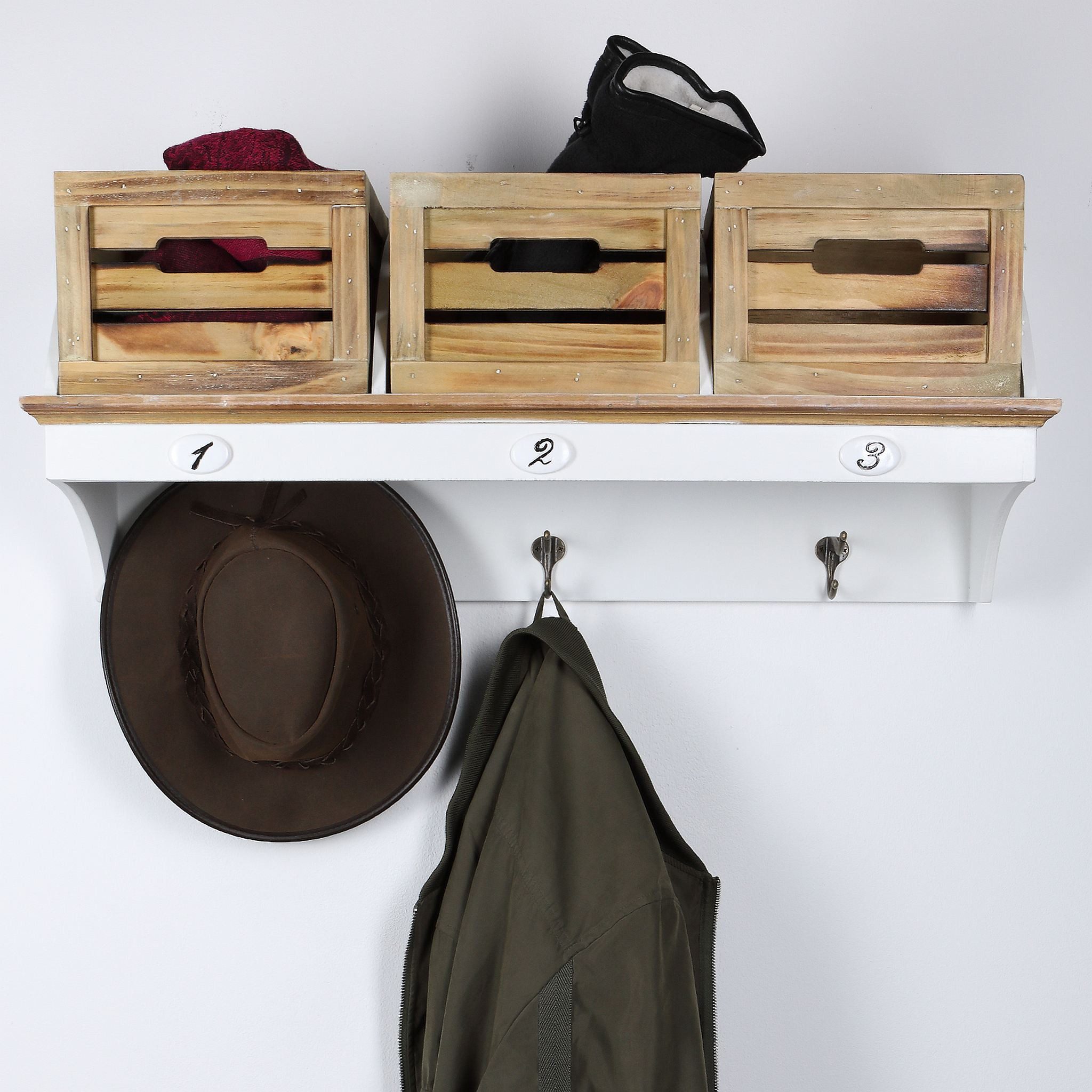 Home4Living Wandgarderobe Wandregal Italy Weiß Kleiderhaken Ablage Board Regal