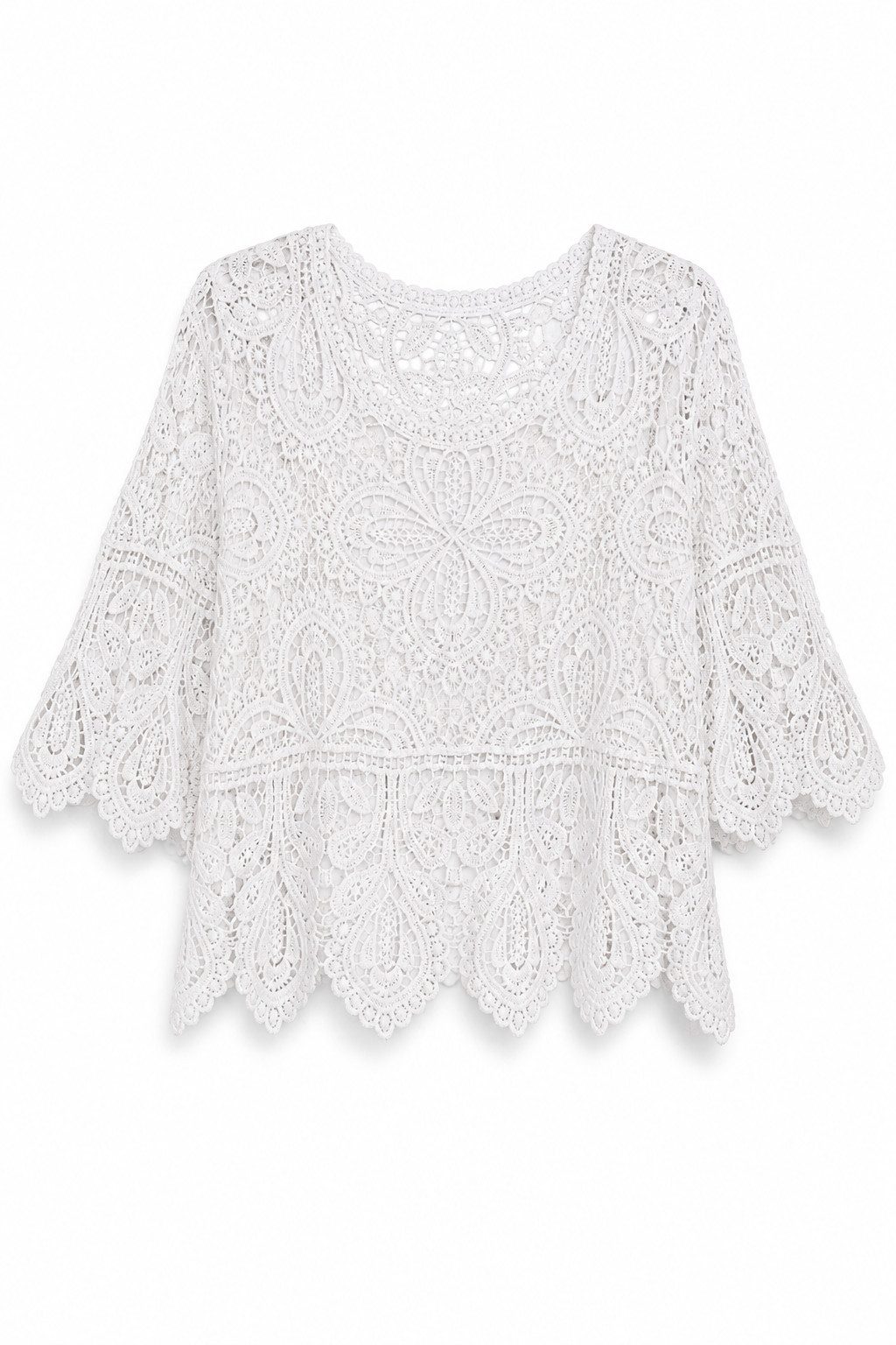 ITALY VIBES Spitzenbluse - Häckel-Shirt mit ausgestellten Ärmeln - Boho - ITALY VIBES ONE SIZE - passend für Größen XS - M